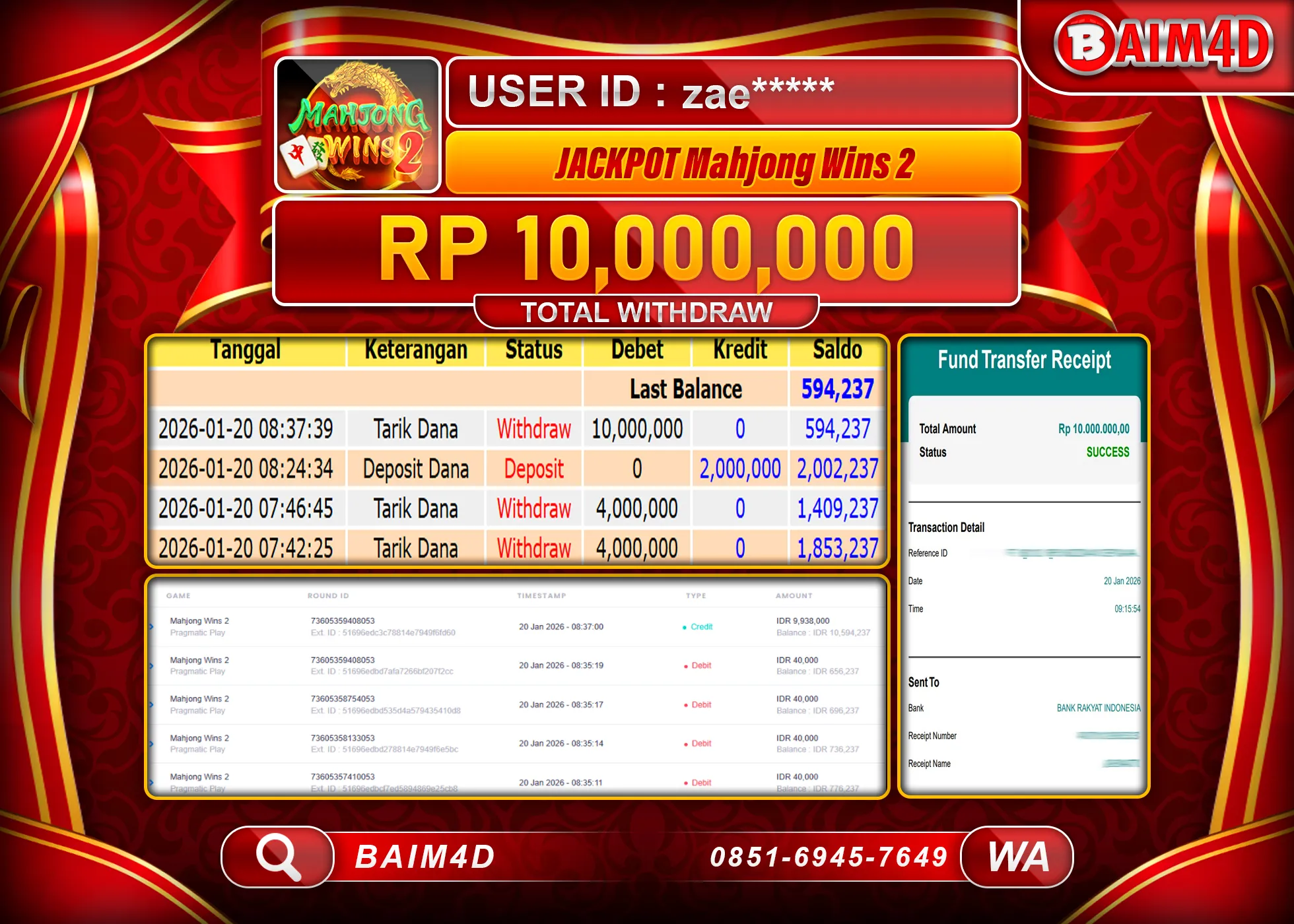BAIM4D JACKPOT  SLOT MAHJONG WINS 2 Rp.10,000,000 - LUNAS