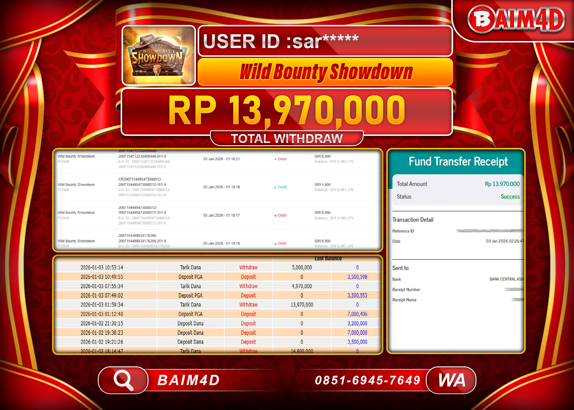 BAIM4D JACKPOT  SLOT WILD BOUNTYSHOWDOWN Rp.13,970,000 - LUNAS