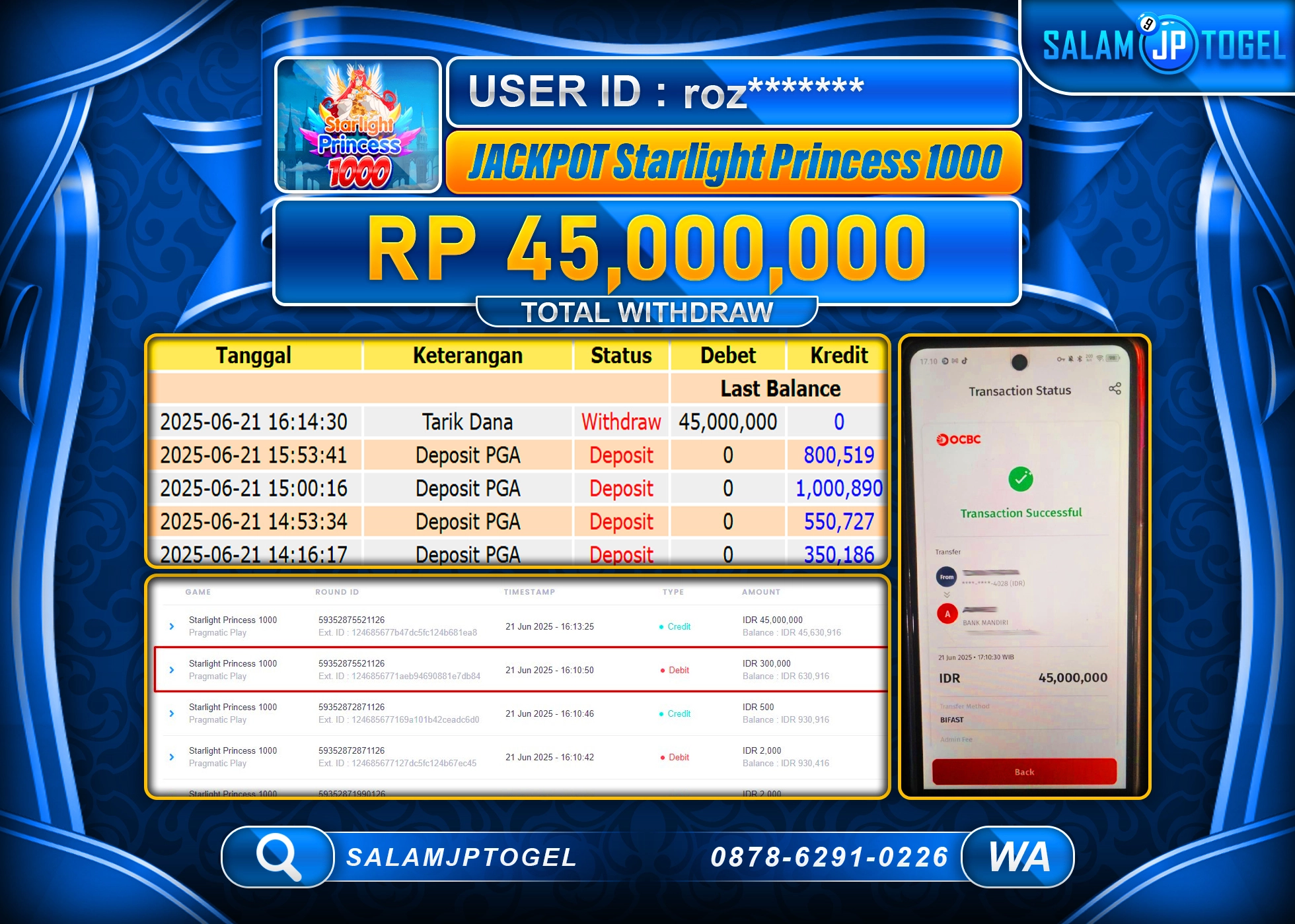 SALAMJPTOGEL MENANG Starlight Princess 1000 Rp.45,000,000 LUNAS