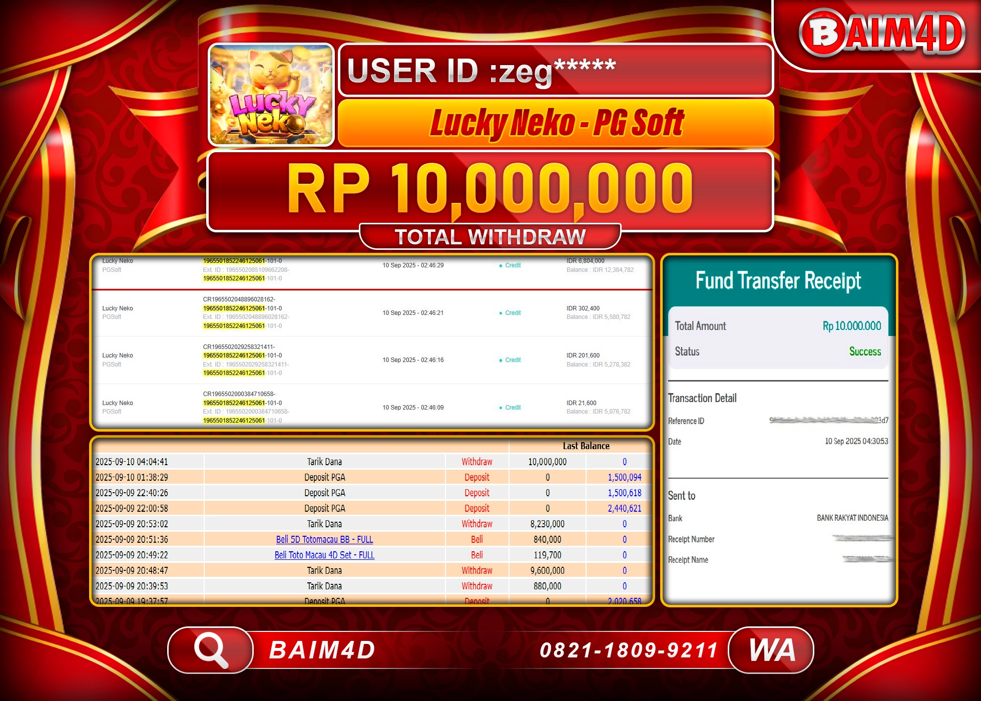 BAIM4D JACKPOT SLOT LUCKY NEKO PG SOFT Rp.C.- LUNAS
