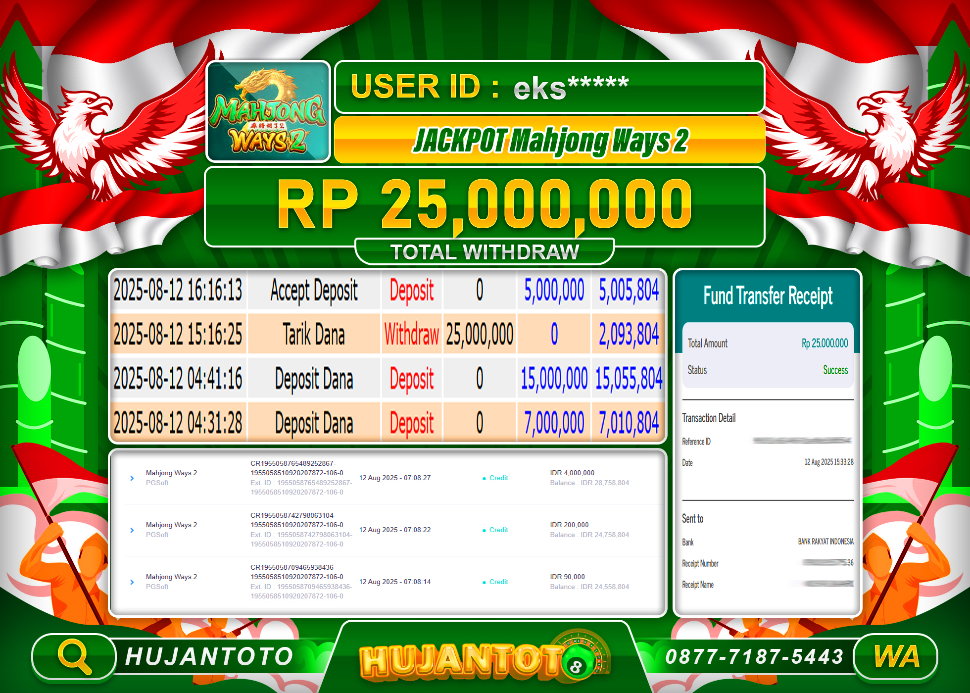 HUJANTOTO - BUKTI JACKPOT MENANG SLOT MAHJONG WAYS 2 Rp.25,000,000 - TERBAYAR LUNAS