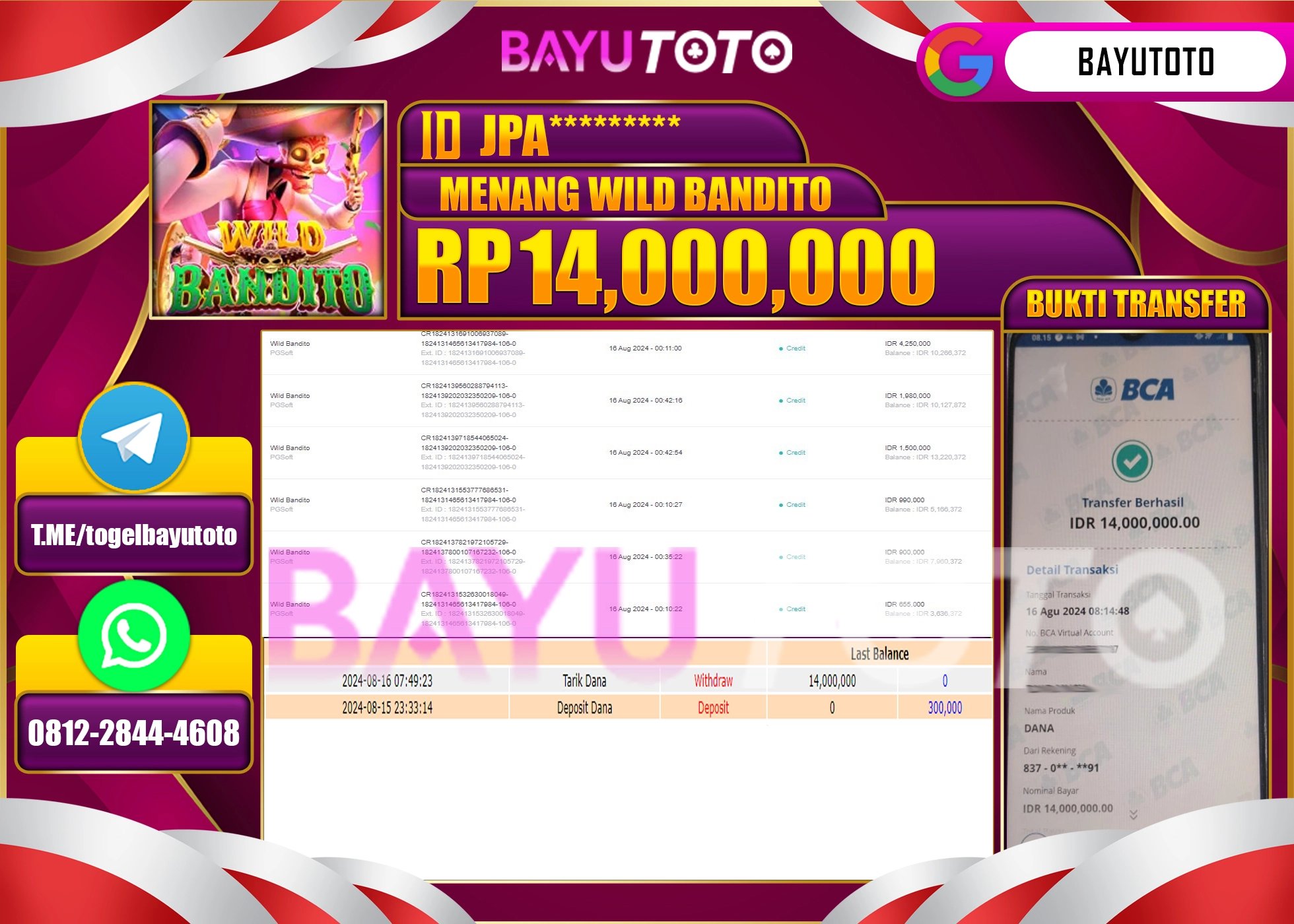 BAYUTOTO MENANG SLOT WILD BANDITO 14.000.000 - LUNAS