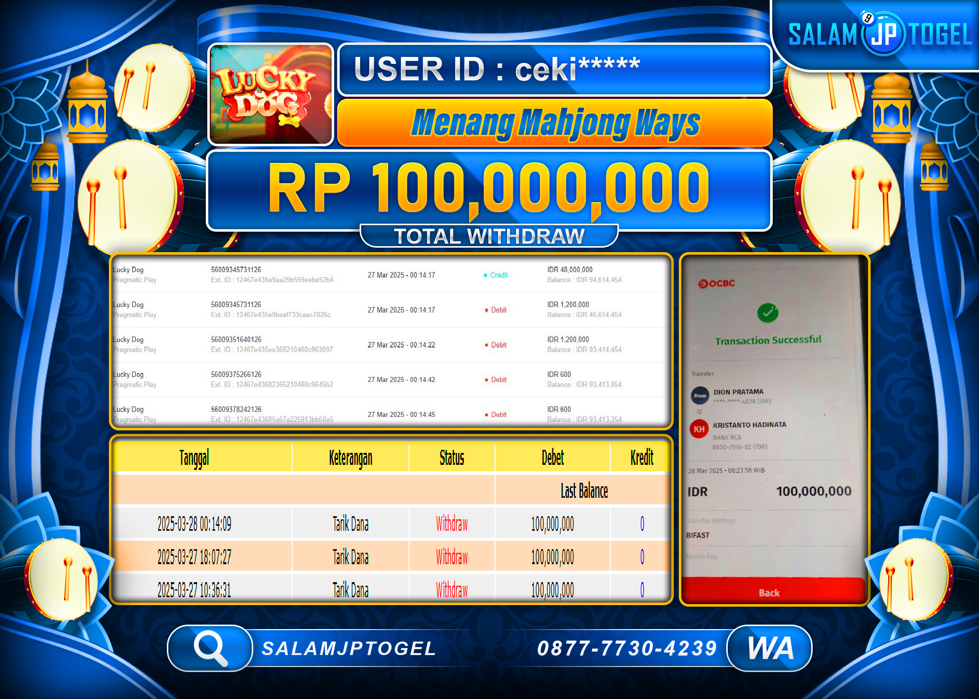 SALAMJPTOGEL MENANG MAHJONG WAYS  Rp. 100,000,000 LUNAS