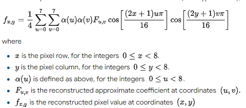 formula for IDCT