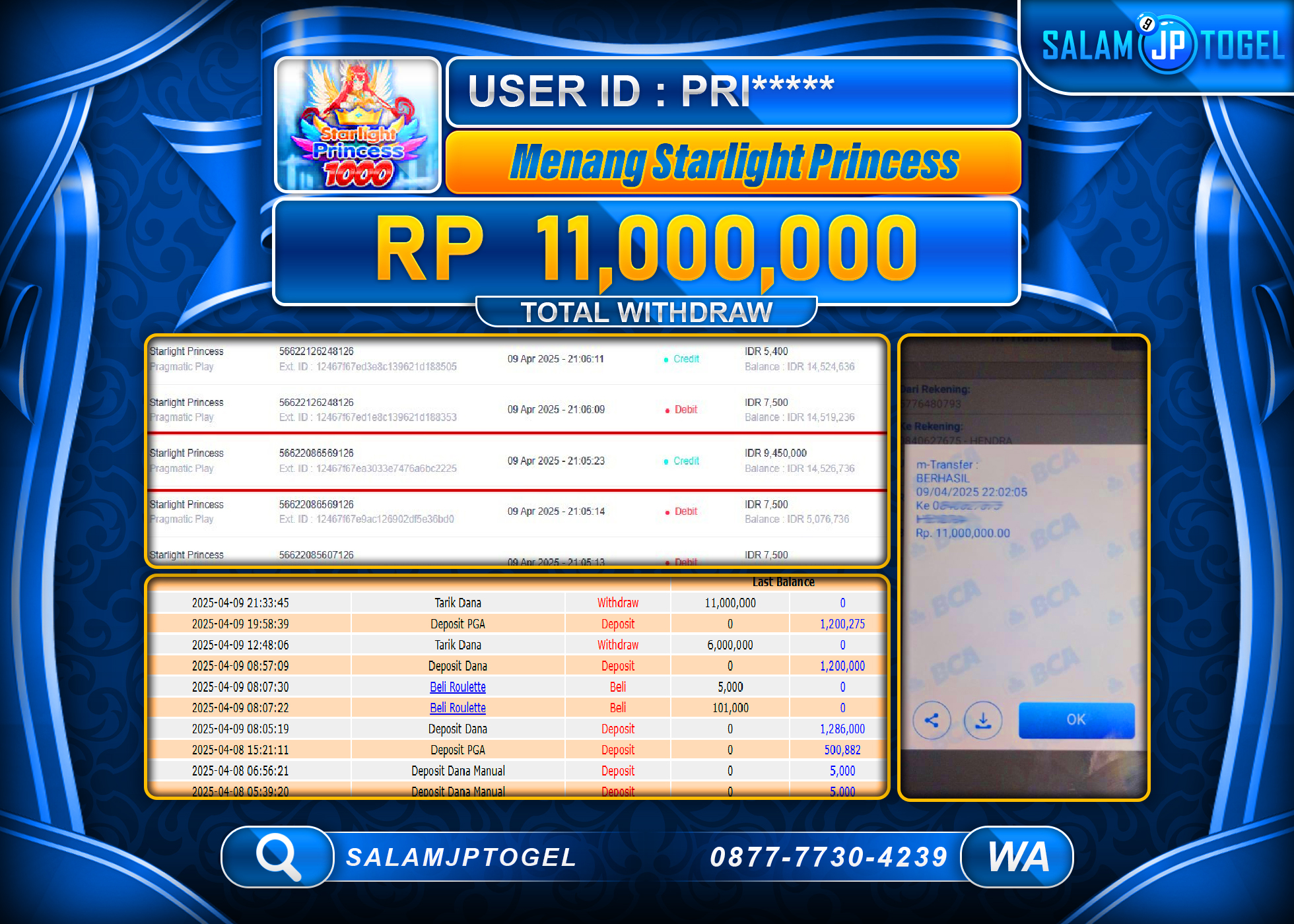 SALAMJPTOGEL MENANG STARLIGHT PRINCESS Rp. 11,000,000 LUNAS