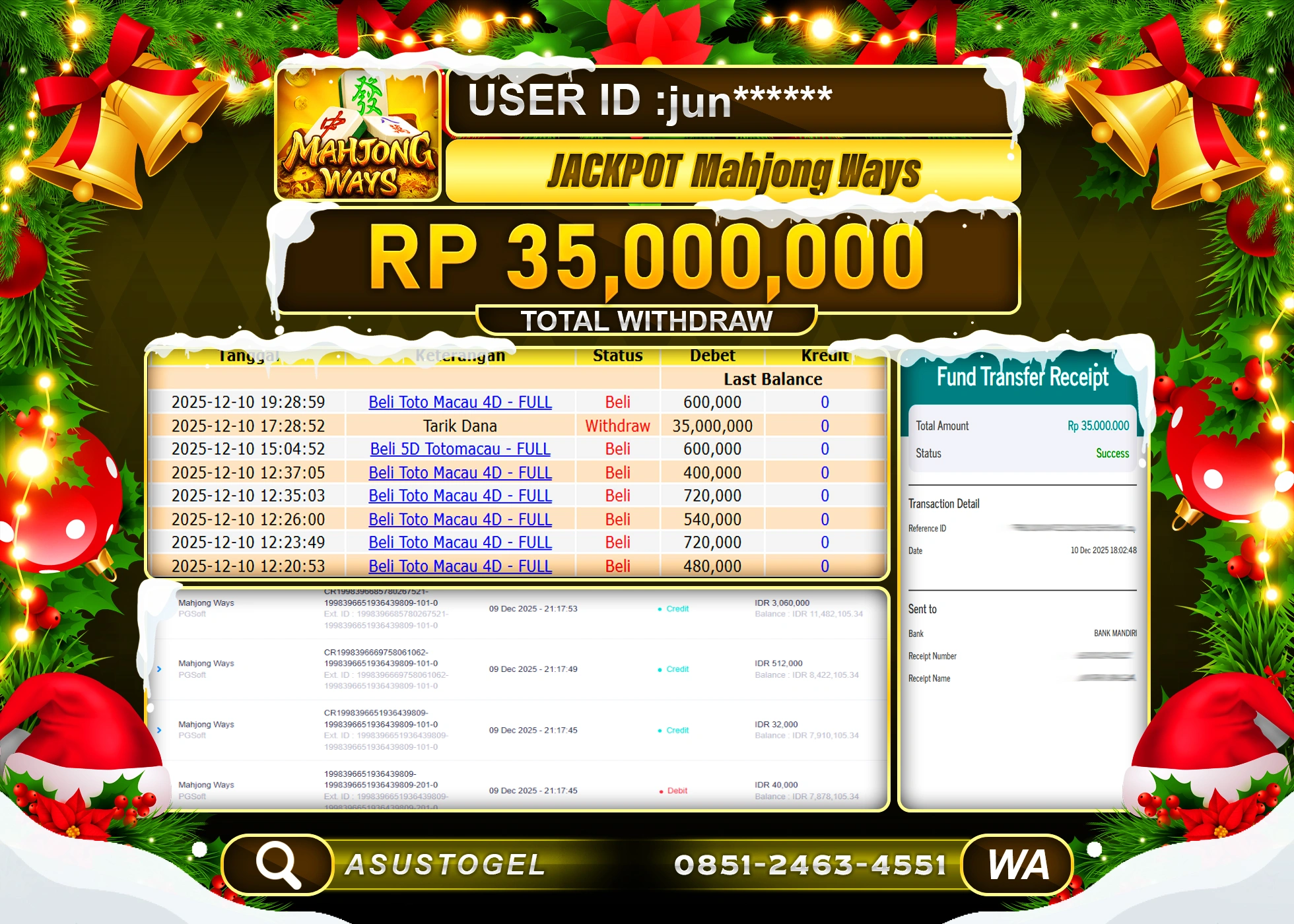ASUSTOGEL KEMENANGAN DI SLOT MAHJONG WAYS  SEBESAR 35,000,000 - RUPIAH LUNAS