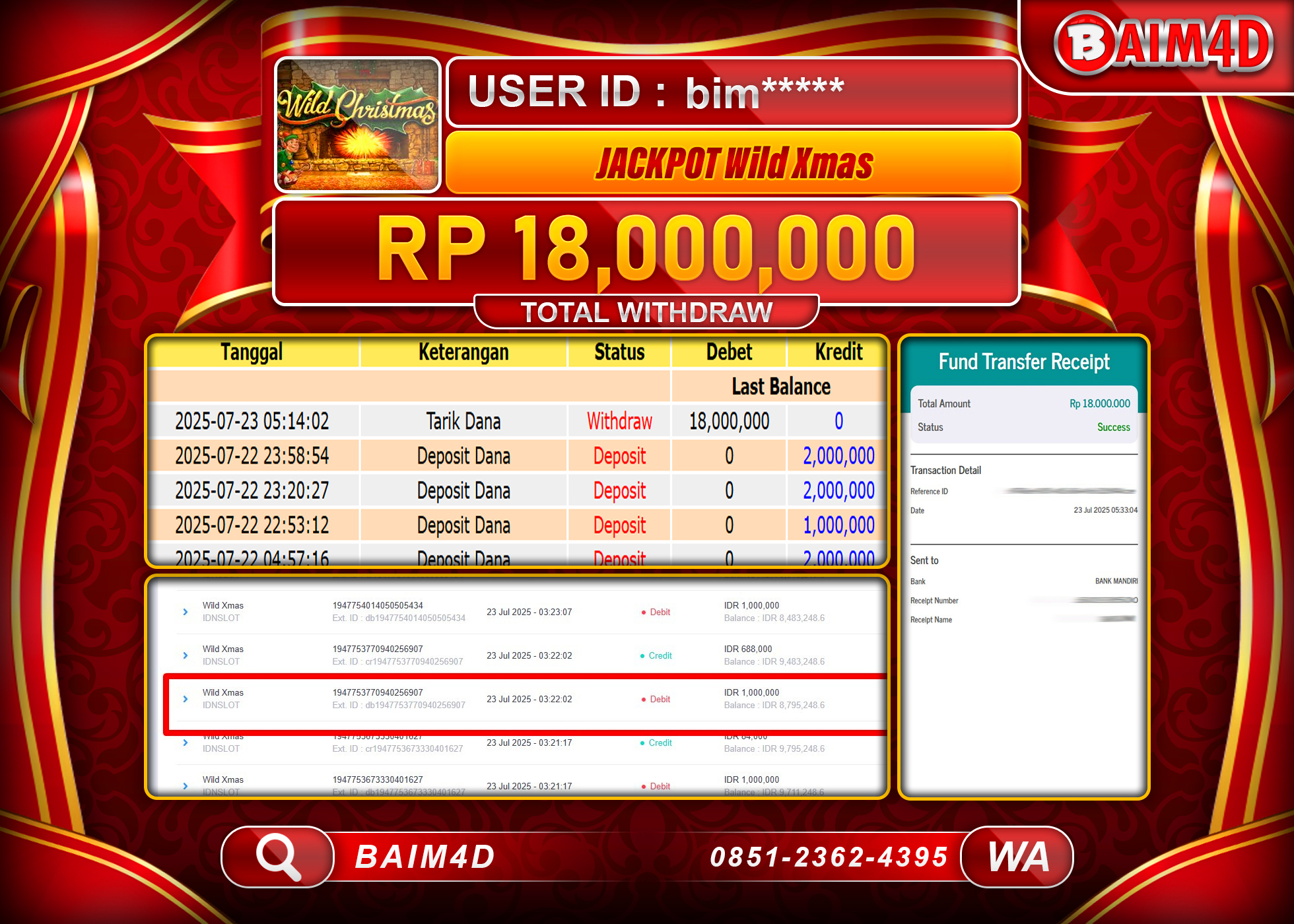 BAIM4D JACKPOT SLOT WILD XMAS - IDNSLOT  Rp.18,000,000.- LUNAS