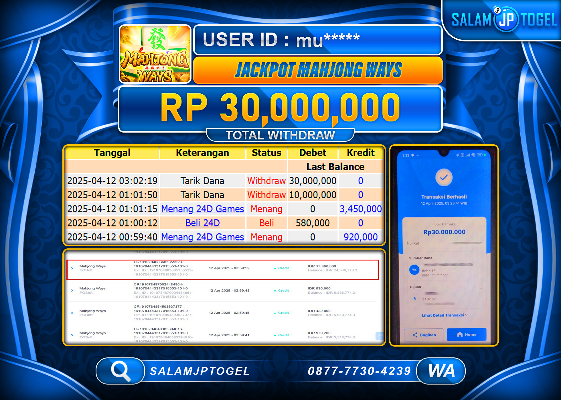 SALAMJPTOGEL MENANG MAHJONG WAYS Rp. 30,000,000 LUNAS