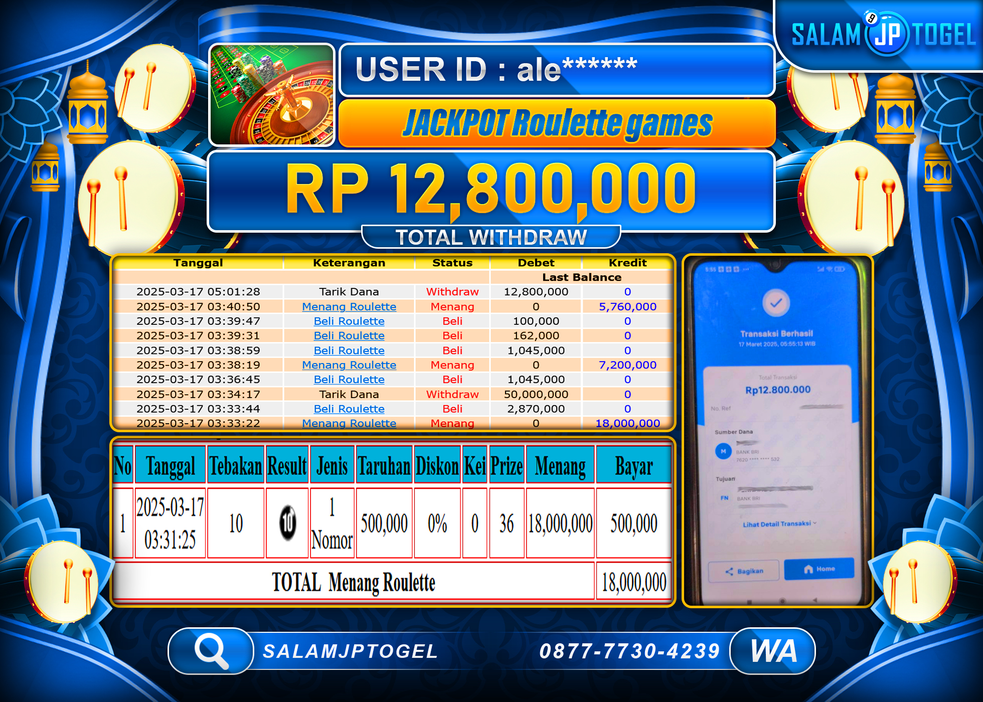SALAMJPTOGEL MENANG ROULETTE GAMES Rp. 12,800,000 LUNAS
