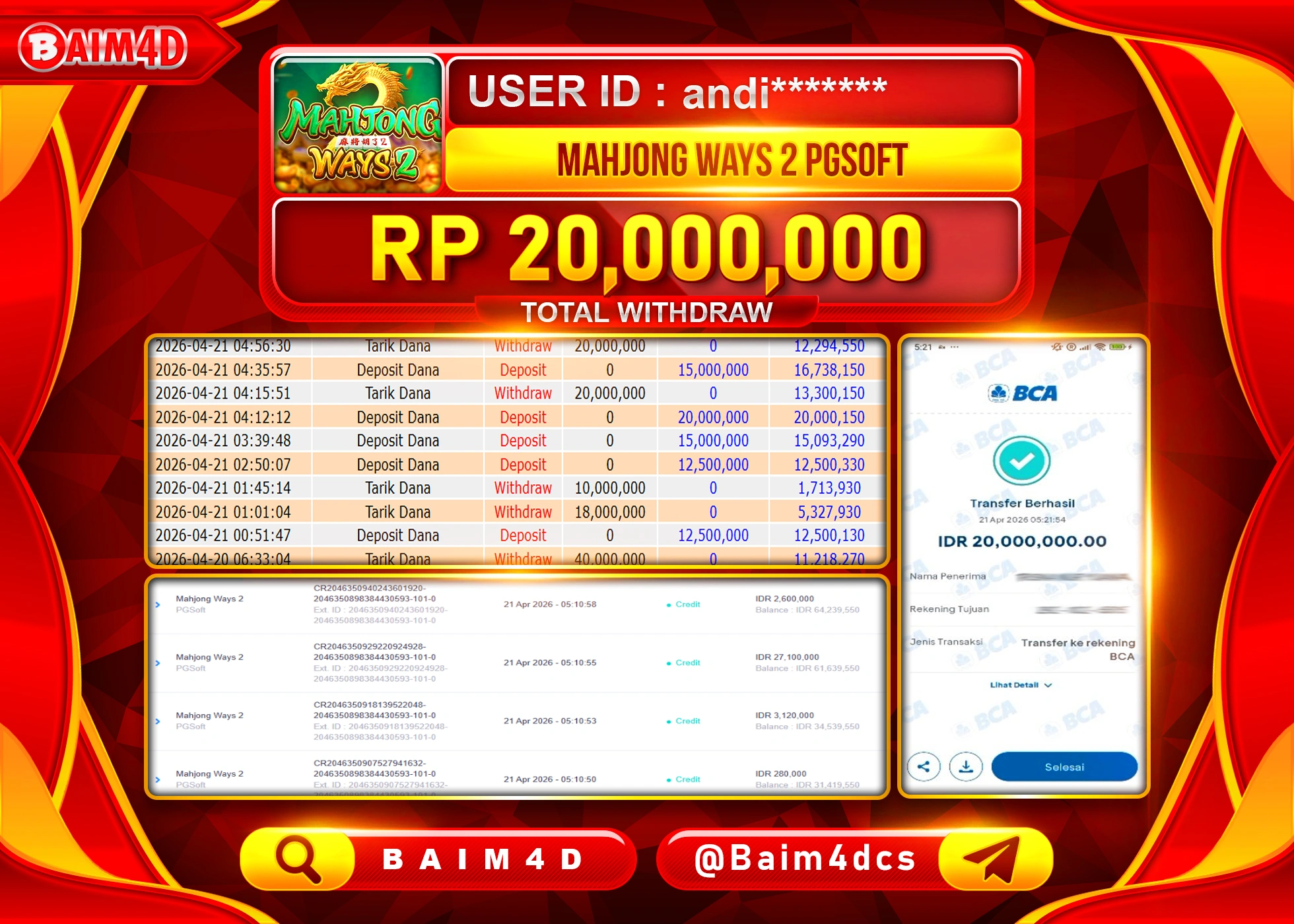 BAIM4D JACKPOT SLOT MAHYONG WAYS 2 Rp.20,000,000 - LUNAS