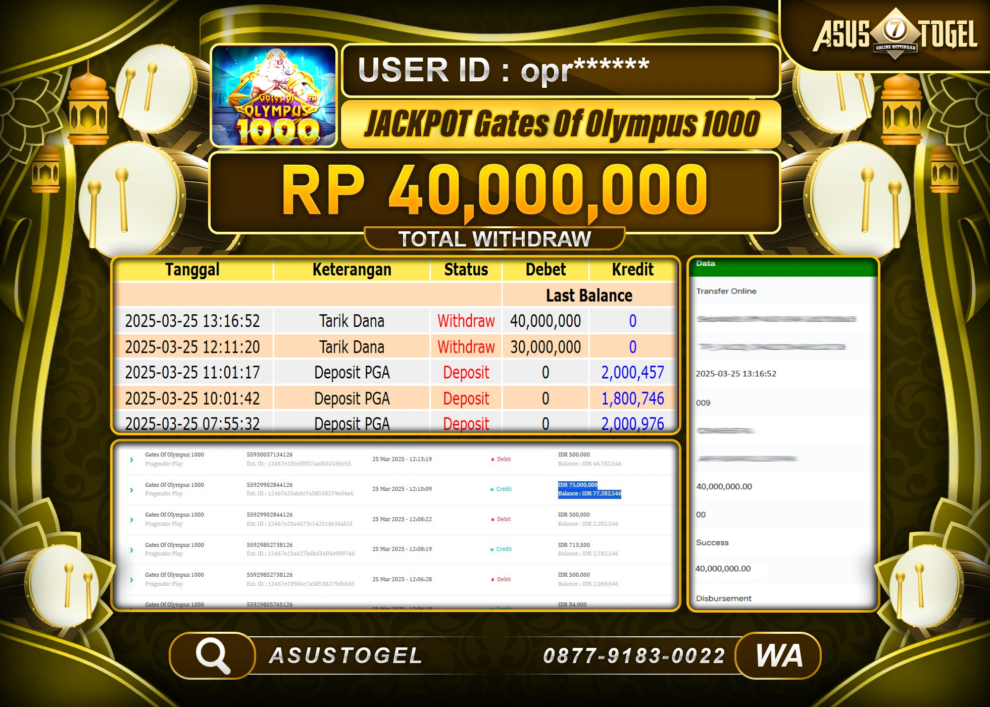 ASUSTOGEL KEMENANGAN DI SLOT GATES OF OLYMPUS 1000 SEBESAR 40,000,000- RUPIAH LUNAS