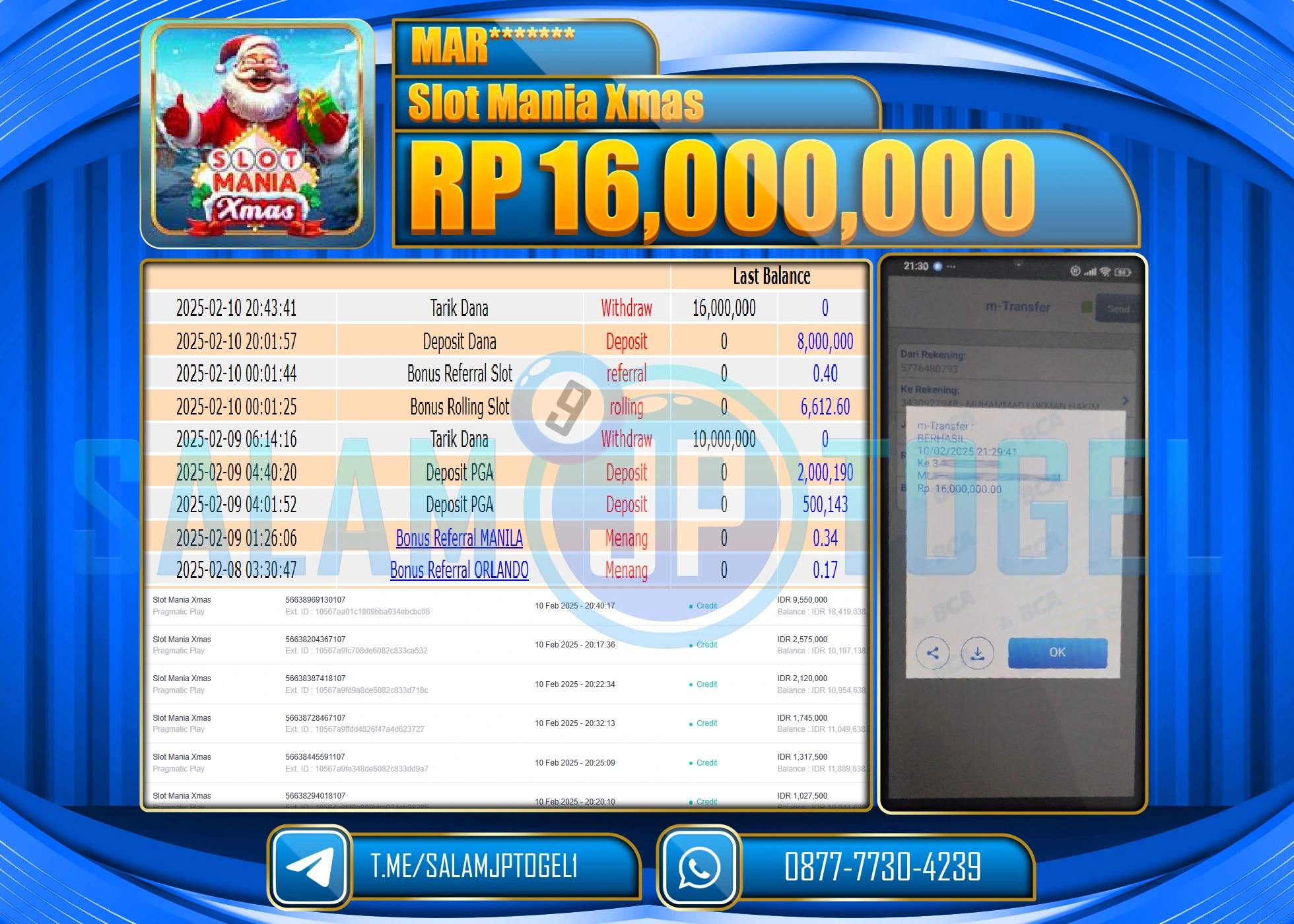 SALAMJPTOGEL MENANG SLOT MANIA XMAS  Rp.16,000,000 LUNAS