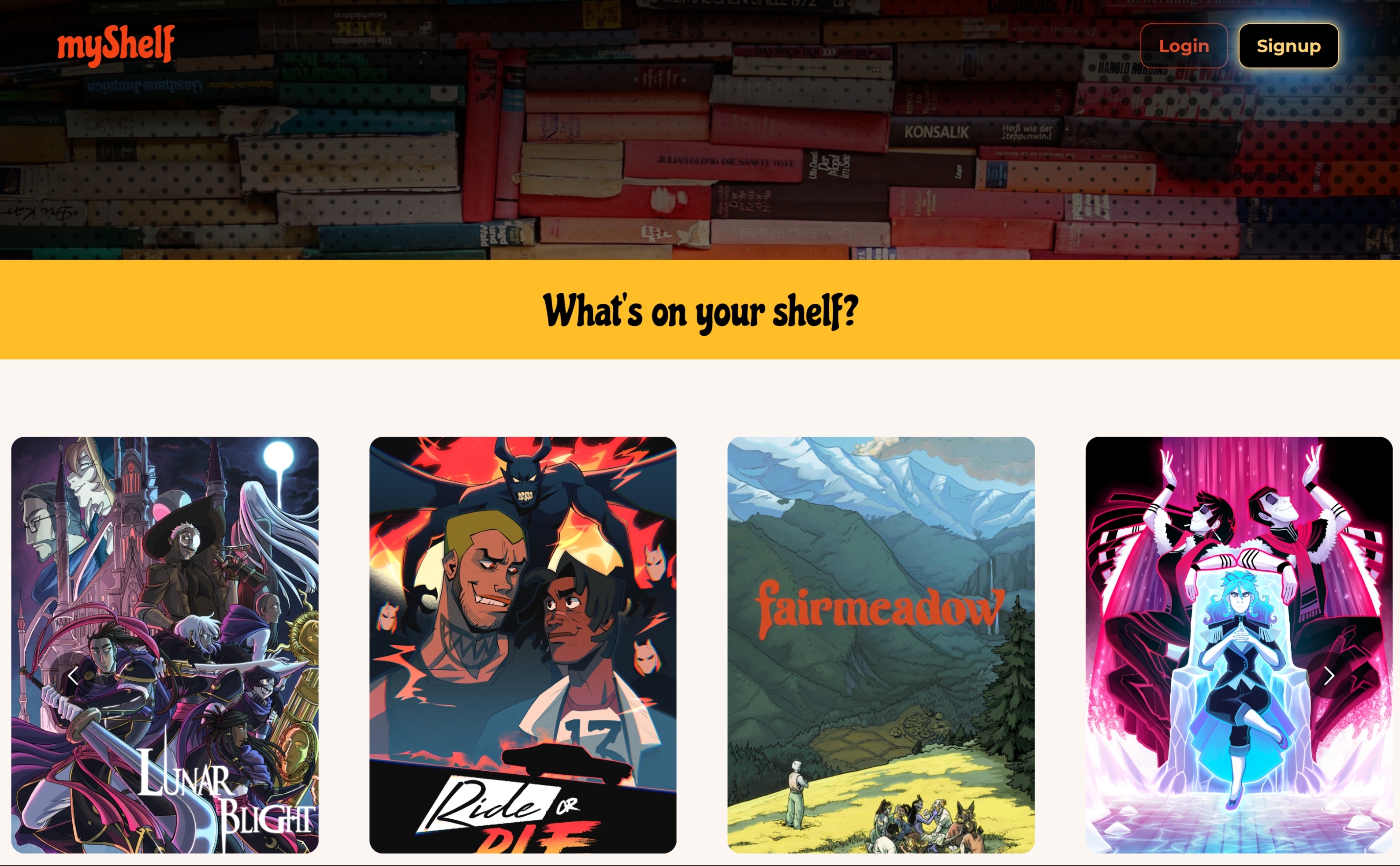 Screenshot of landing page