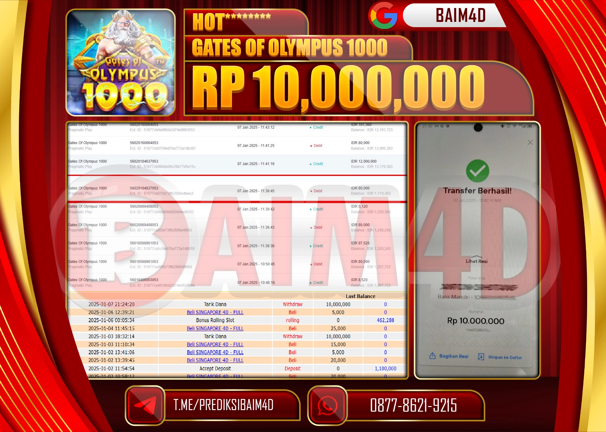BAIM4D JACKPOT GATES OF OLYMPUS 1000 Rp.10.000,000.- LUNAS
