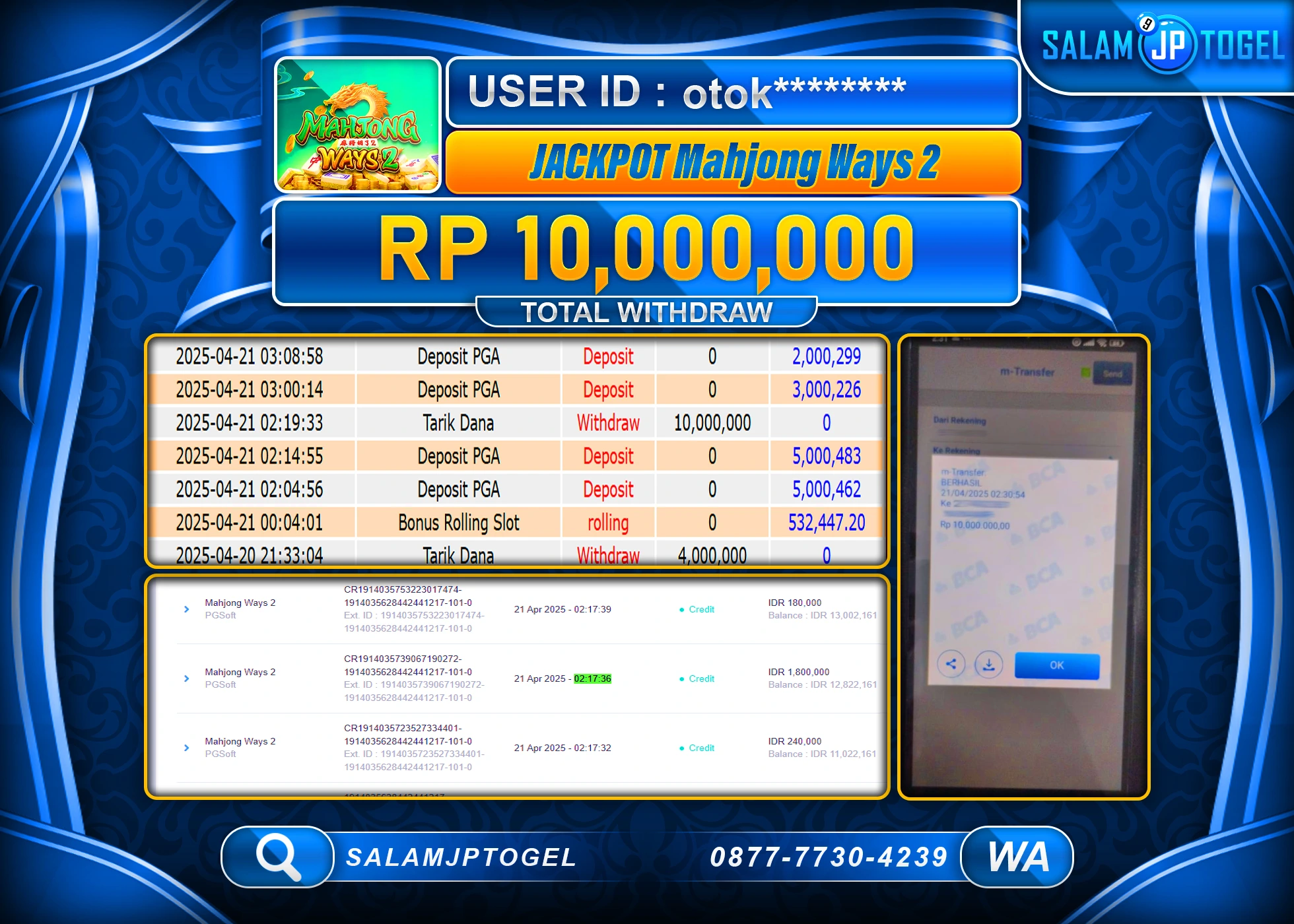 SALAMJPTOGEL MENANG MAHJONG WAYS 2 Rp.10,000,000 LUNAS