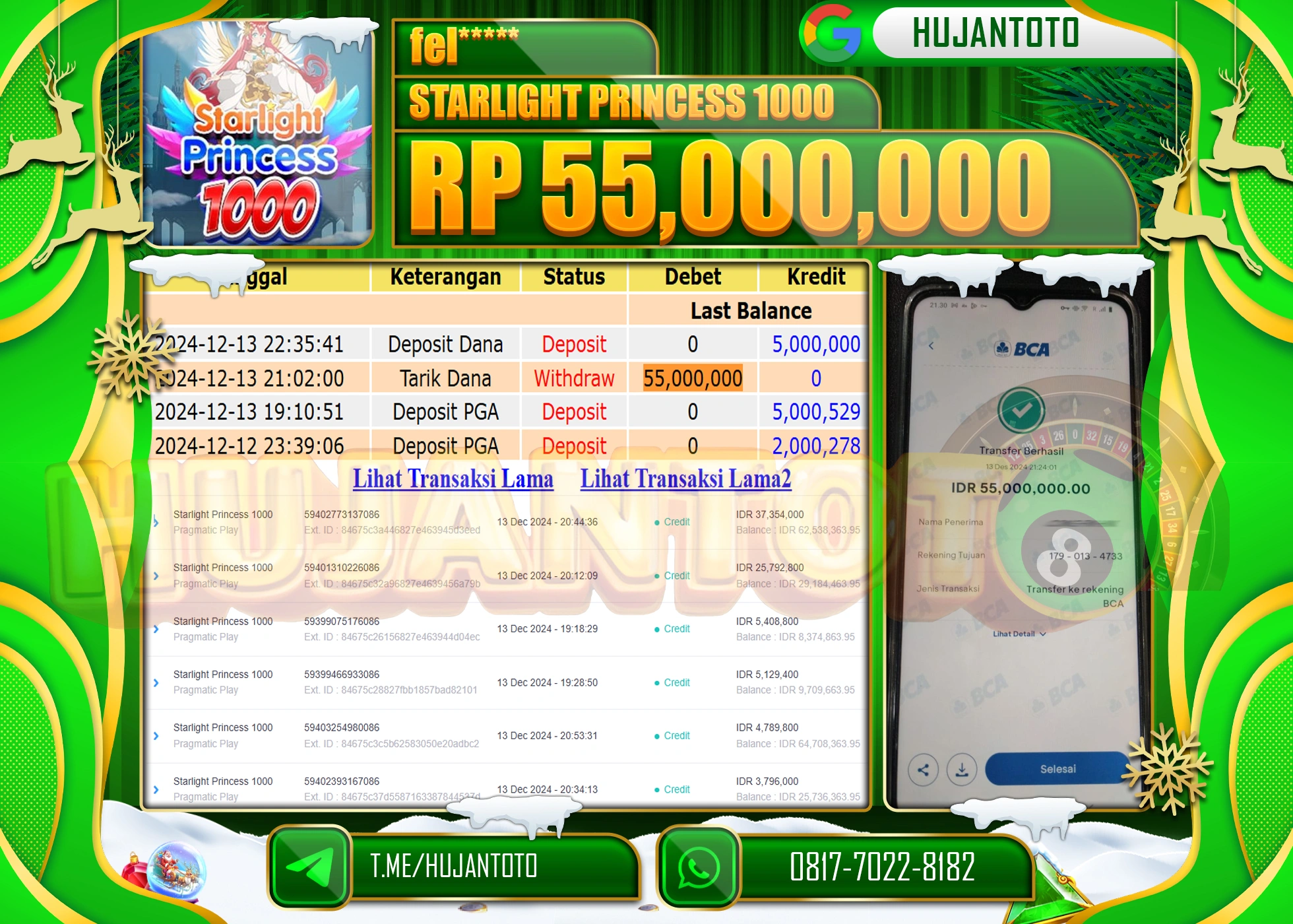 HUJANTOTO ATAS KEMENANGAN BESAR YANG DI RAIH DI PERMAINA SLOT STARLIGHT PRINCESS 1000 - 15,000,000 - TERBAYAR LUNAS