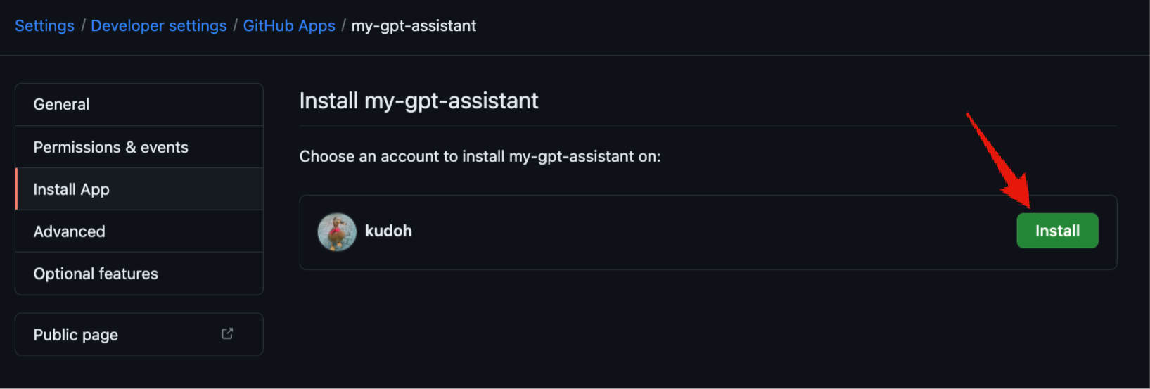 GitHub App - Install