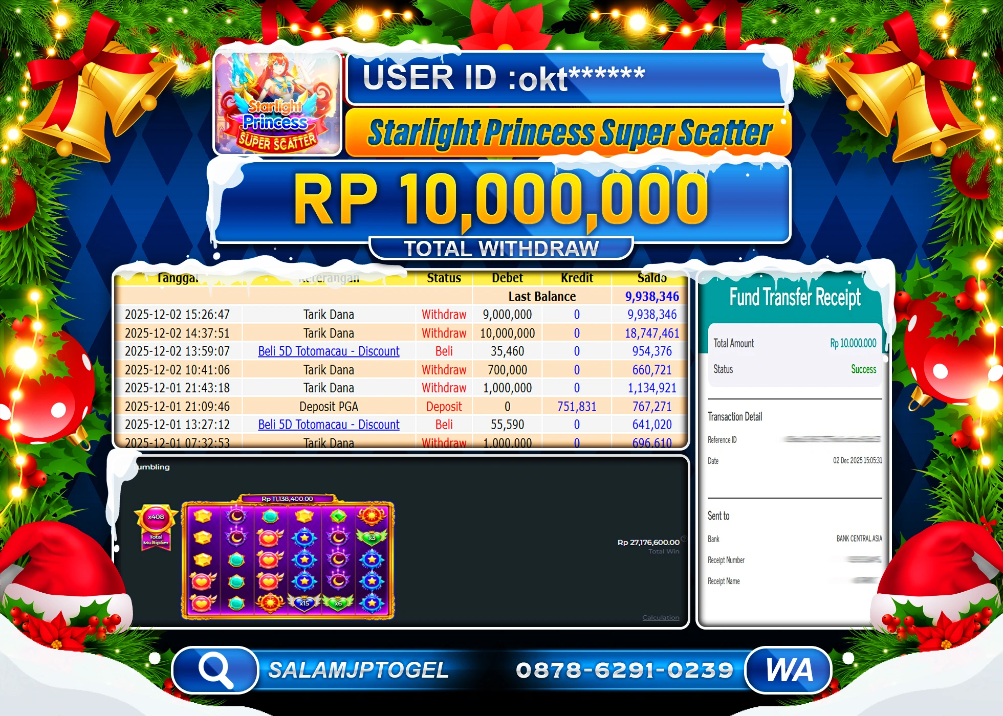 SALAMJPTOGEL STARLIGHT PRINCESS SUPER SCATTER Rp.10,000,000  - LUNAS