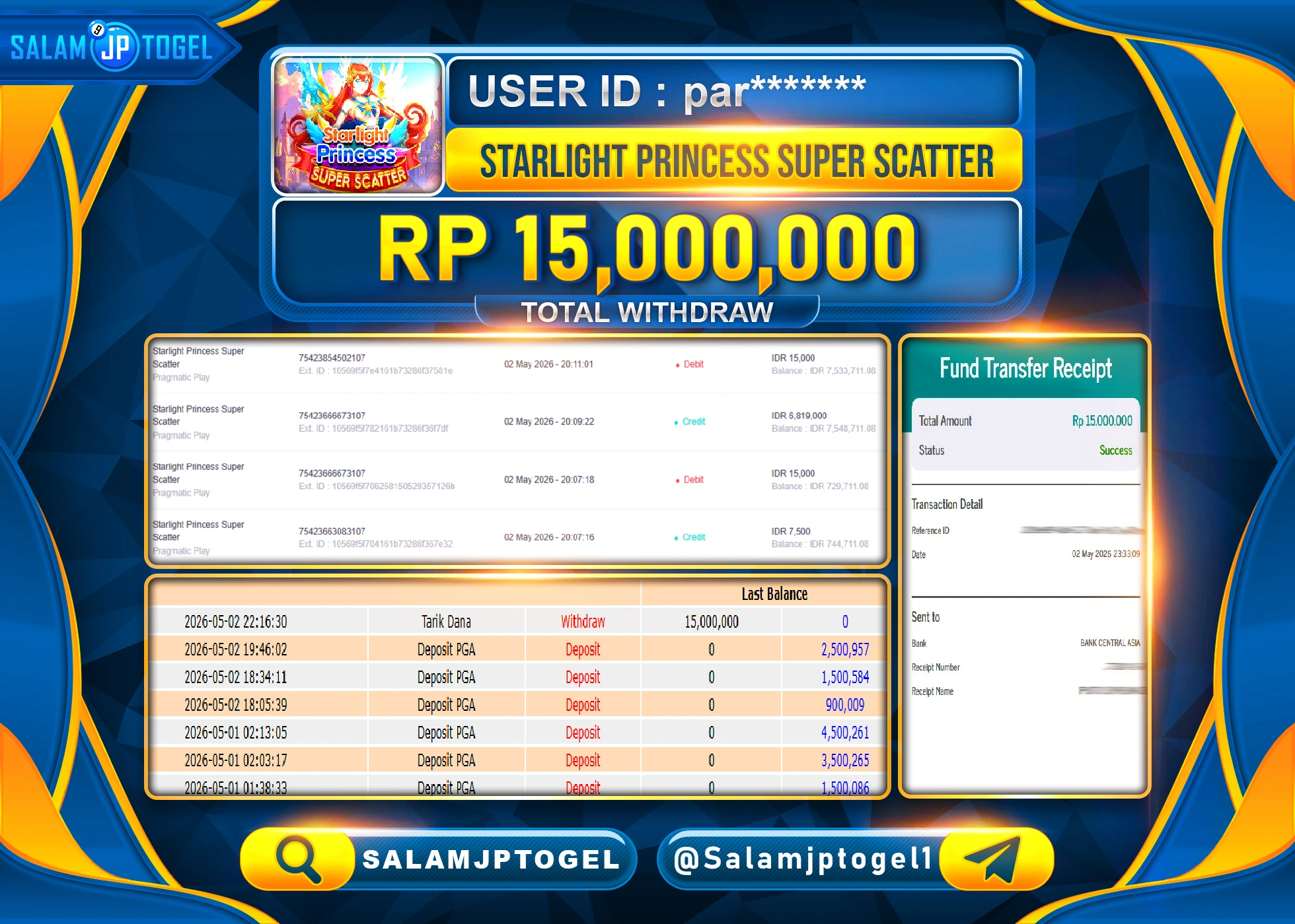 SALAMJPTOGEL JACKPOT Starlight Princess Super Scatter Rp.15,000,000- LUNAS
