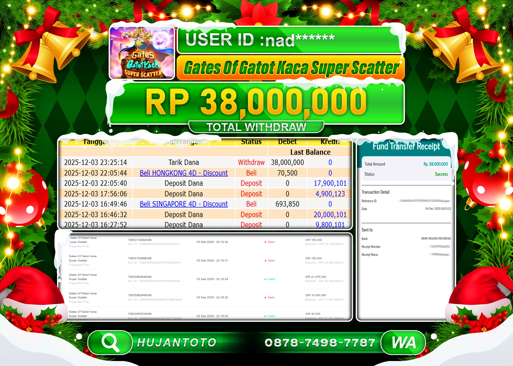 HUJANTOTO - BUKTI JACKPOT MENANG GATES OF GATOT KACA SUPER SCATTER Rp.38,000,000 - TERBAYAR LUNAS