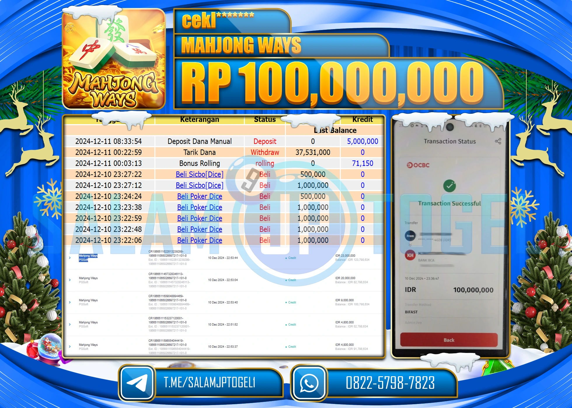 SALAMJPTOGEL MENANG SLOT MAHJONG WAYS Rp.100,000,000 LUNAS