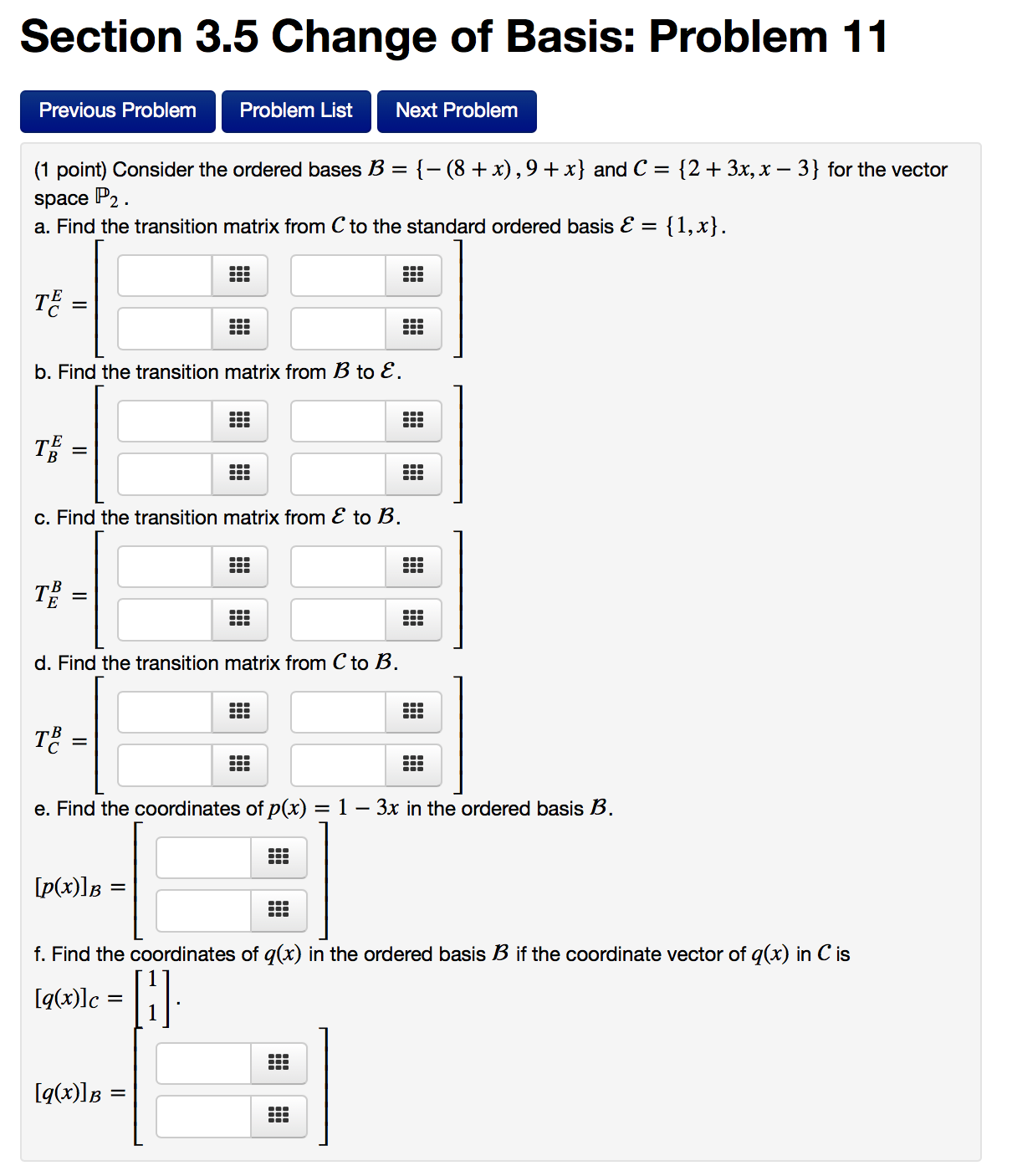 Solved Section 3.5 Change Of Basis: Problem 11 Previous | Chegg.com