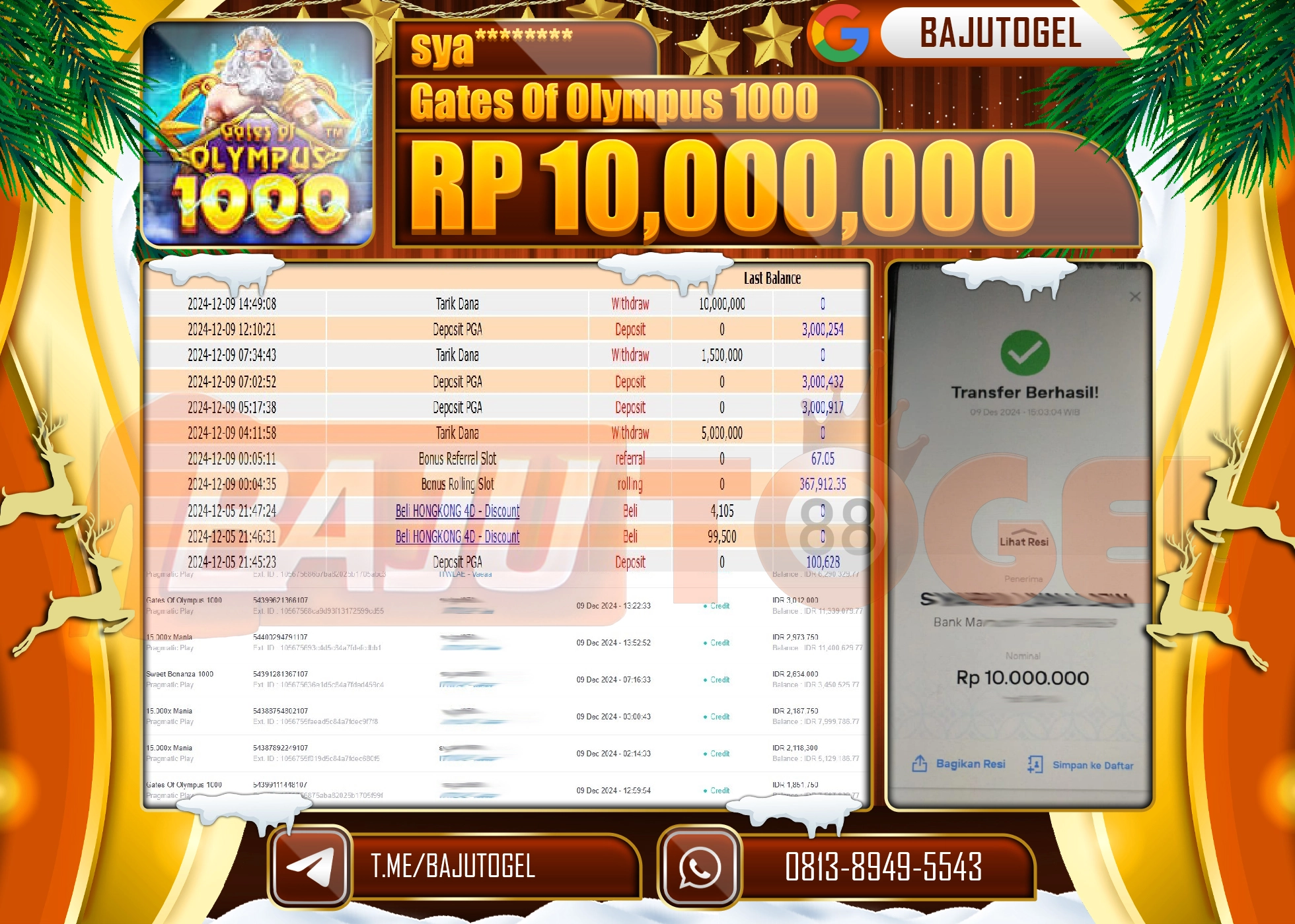 BAJUTOGEL JACKPOT GATES OF OLYMPUS 1000 Rp.10.000.000 LUNAS