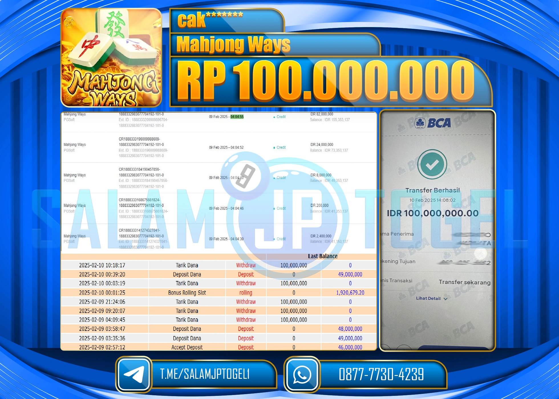 SALAMJPTOGEL MENANG MAHJONG WAYS GAMES Rp.100,000,000 LUNAS