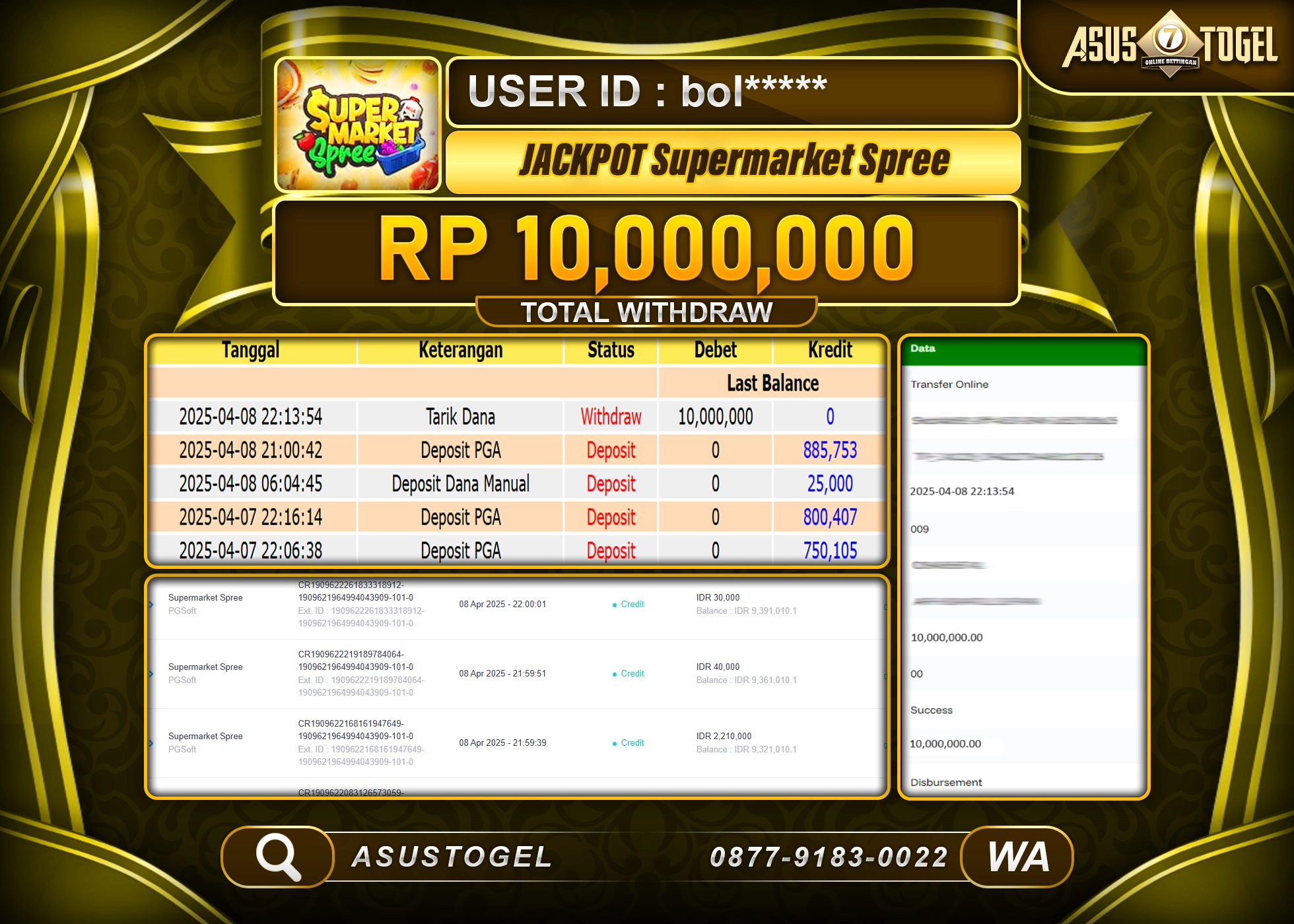 ASUSTOGEL KEMENANGAN DI SLOT SUPERMARKET SPREE SEBESAR 10,000,000- RUPIAH LUNAS