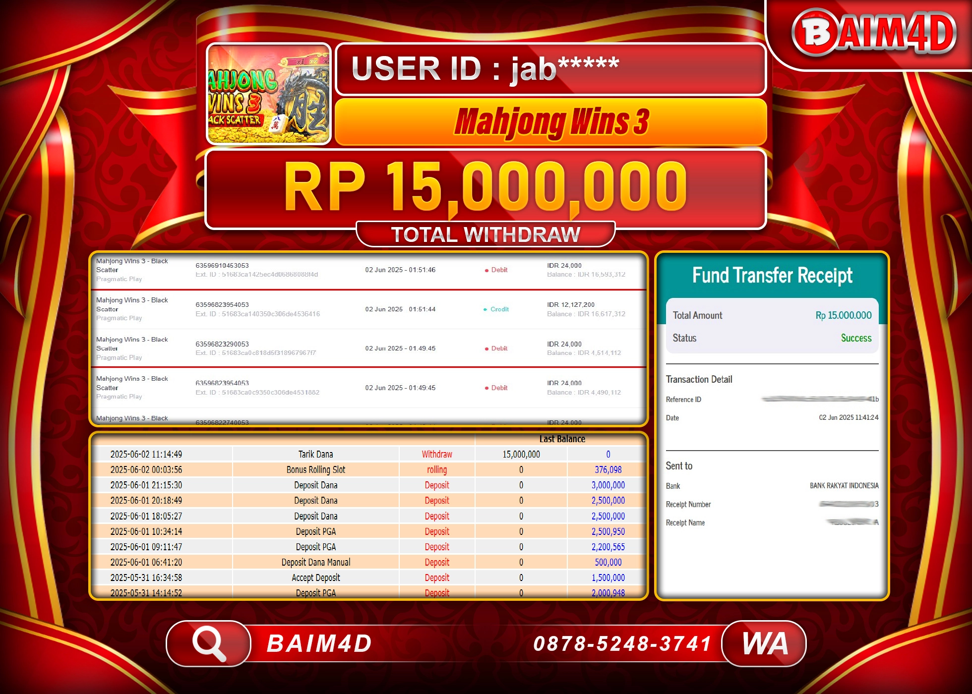 BAIM4D JACKPOT Mahjong Wins 3 - Black Scatter Rp.15.000,000.- LUNAS