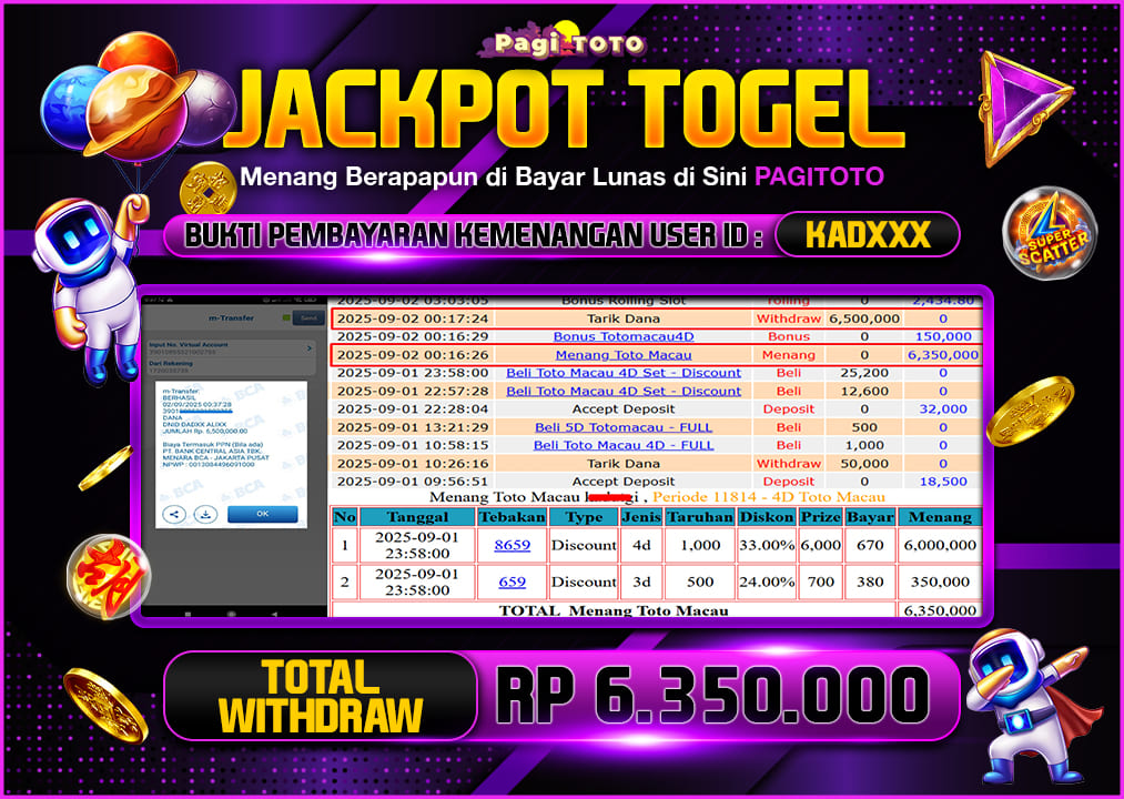 HAPPY JACKPOT MEMBER PAGITOTO 4D TOTO MACAU Rp 6.350.000-, - LUNAS