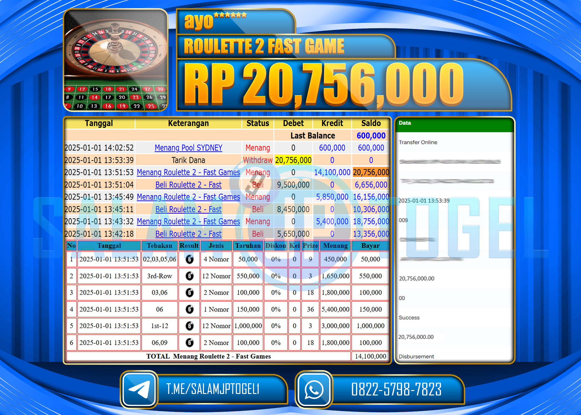 SALAMJPTOGEL MENANG LIVE CASINO ROULETTE 2 FAST GAME Rp.20,756,000 LUNAS