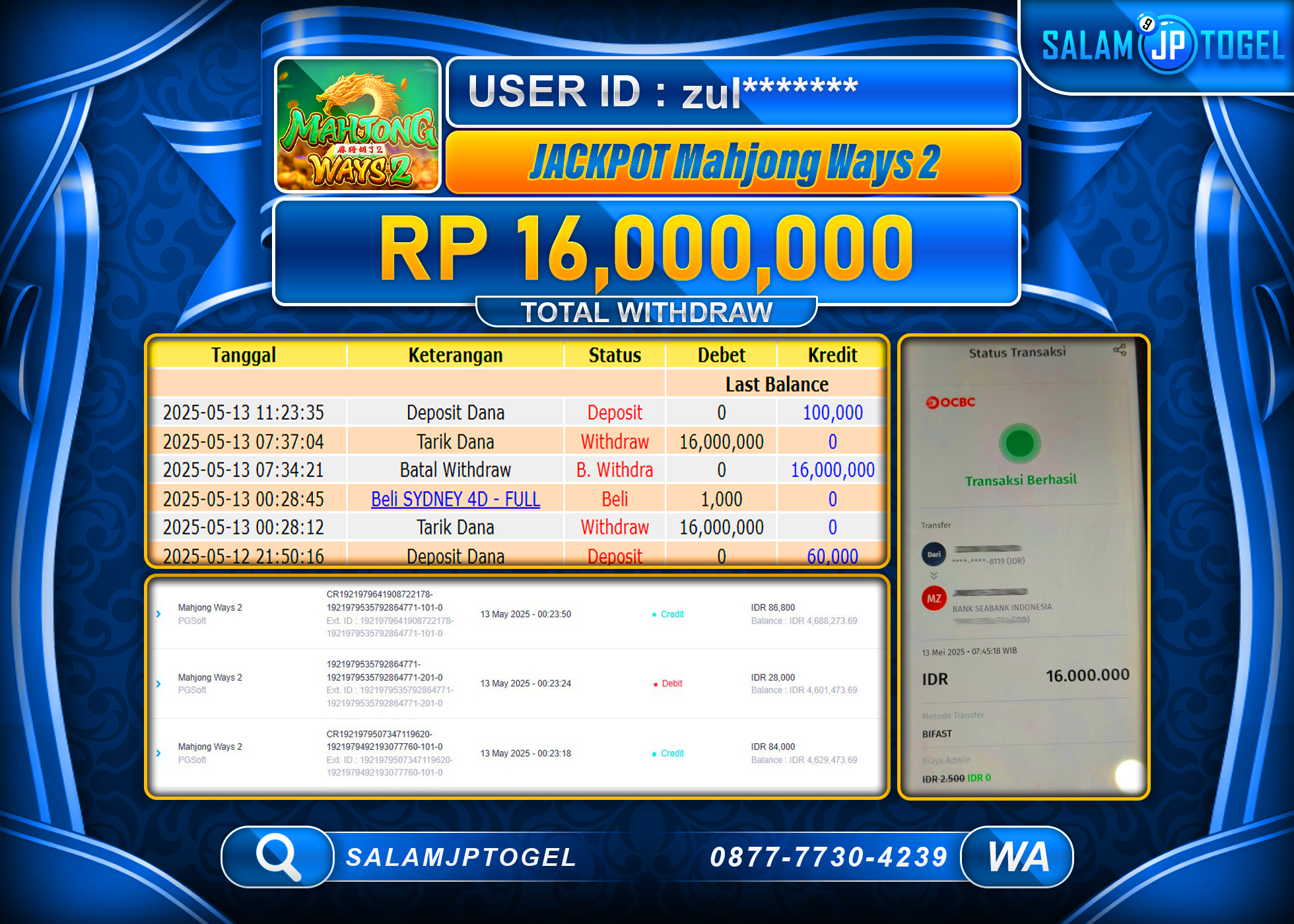 SALAMJPTOGEL MENANG MAHJONG WAYS 2 Rp.16,000,000 LUNAS