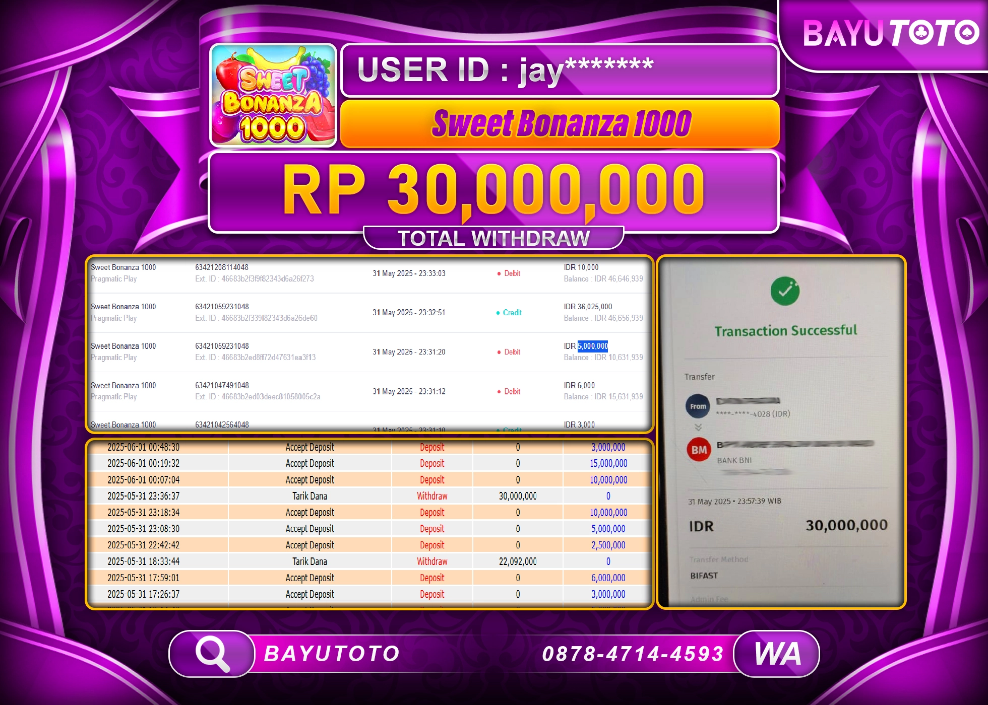BAYUTOTO JACKPOT DI SLOT SWEET BONANZA Rp.30,000,000 LUNAS