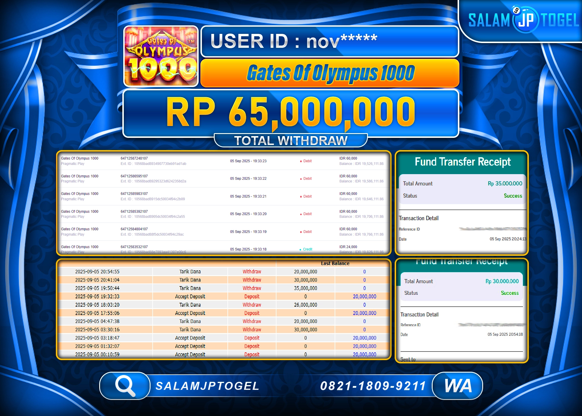 SALAMJPTOGEL MENANG GATES OF OLYMPUS 1000 Rp.65,000,000