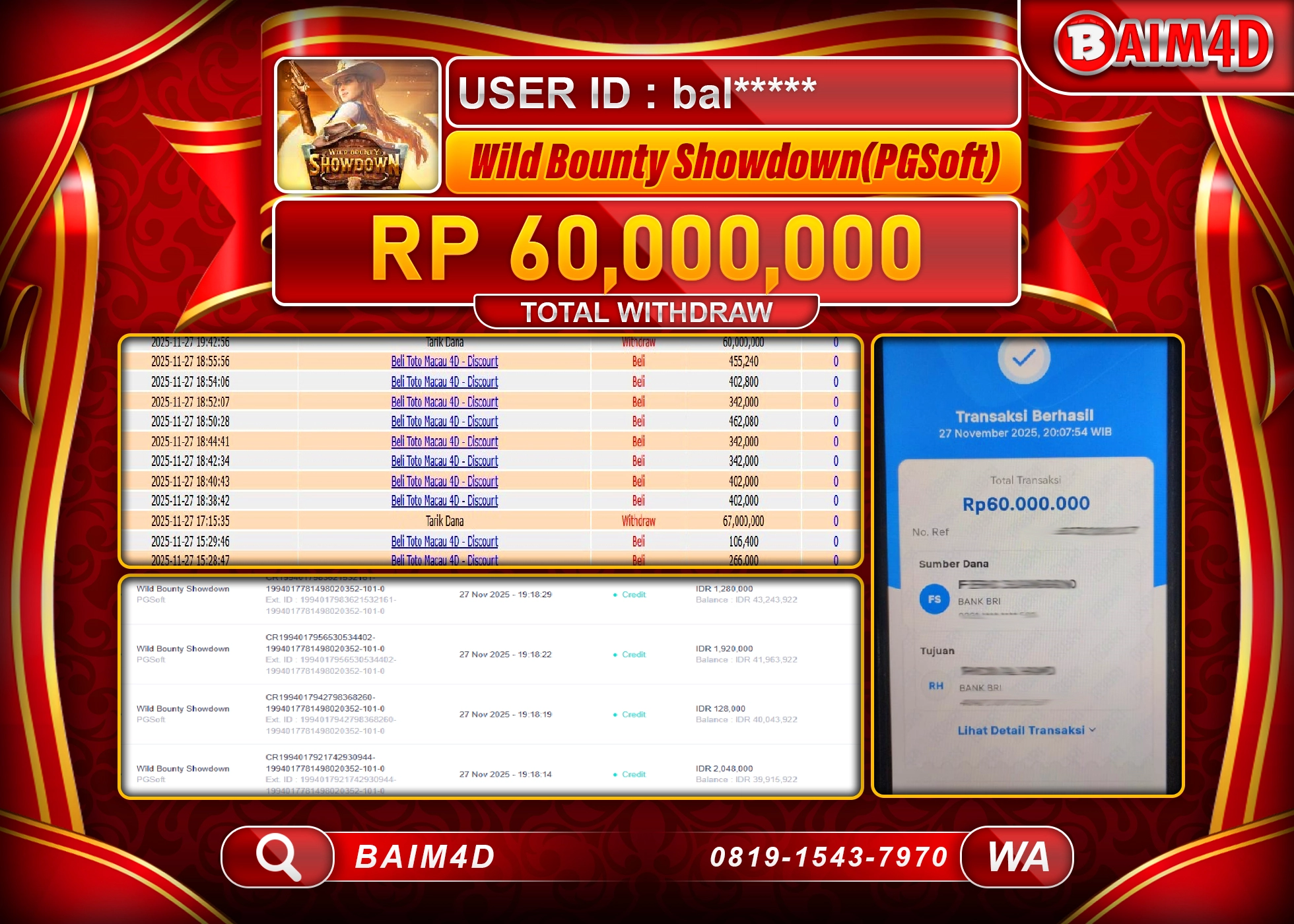BAIM4D JACKPOT SLOT WILD BOUNTY SHOWDOWN Rp.60,000,000 - LUNAS
