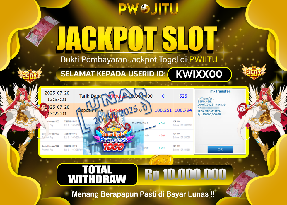 PWJITU JACKPOT SLOT STARLIGHT PRINCESS 1000 Rp.10.000.000,- LUNAS