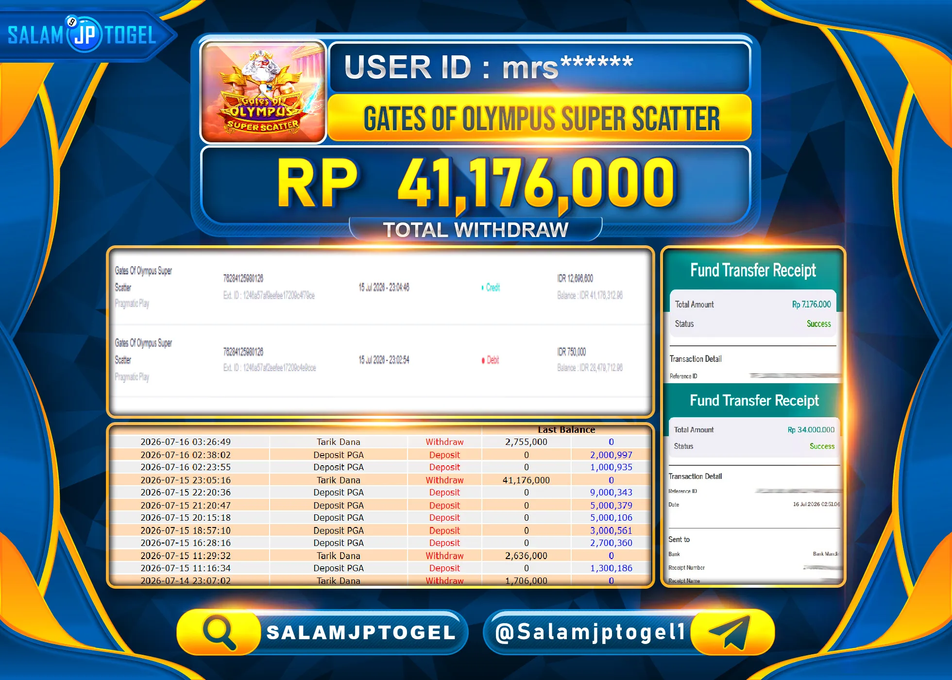 SALAMJPTOGEL JACKPOT MENANG GATES OF OLYMPUS SUPER SCATTER Rp.41,176,000 - LUNAS
