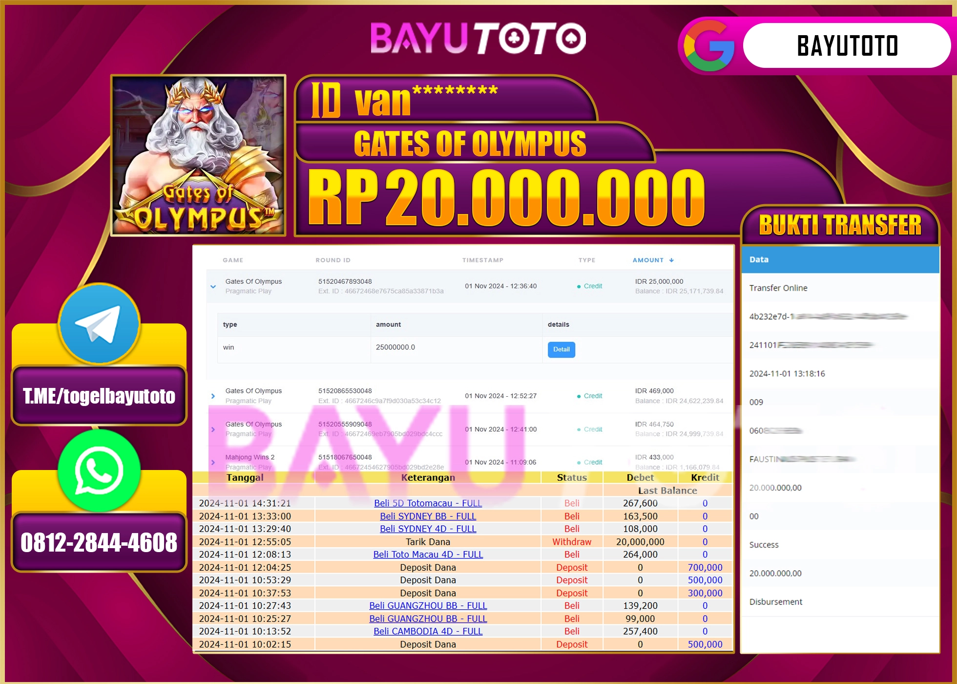 BAYUTOTO MENANG SLOT GATES OF OLYMPUS 20.000.000 - LUNAS
