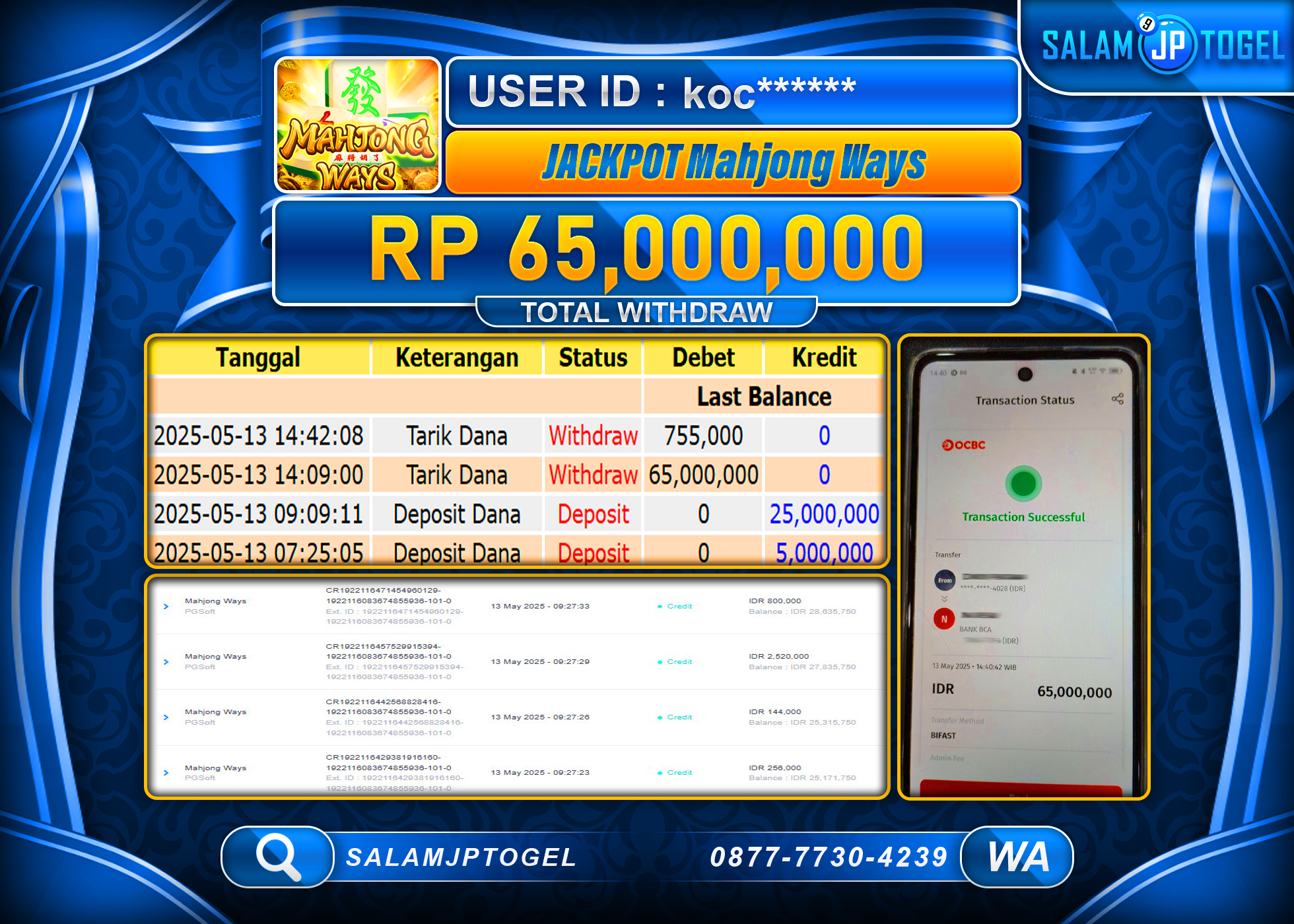 SALAMJPTOGEL MENANG MAHJONG WAYS Rp.65,000,000 LUNAS
