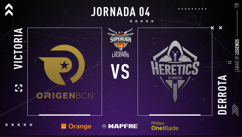 Origen BCN se llevó el triunfo frente a G2 Heretics y se coloca como líder junto a los herejes, MAD Lions E.C. y S2V Esports. Fuente de la imagen: https://twitter.com/LVPesLoL Origen BCN se llevó el triunfo frente a G2 Heretics y se coloca como líder junto a los herejes, MAD Lions E.C. y S2V Esports. Fuente de la imagen: https://twitter.com/LVPesLoL