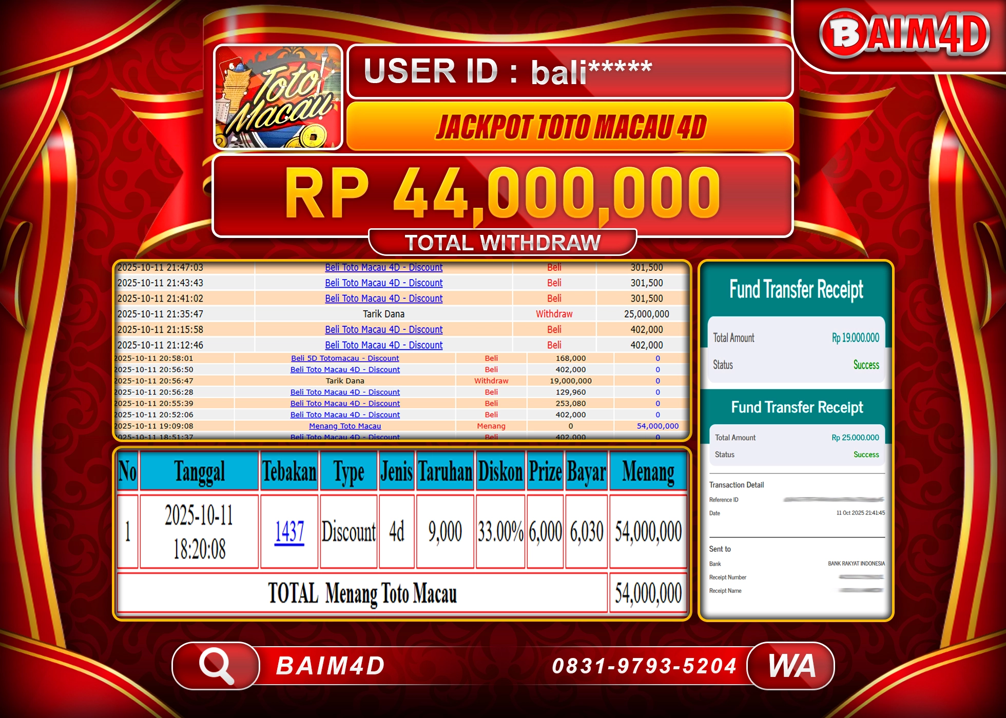 BAIM4D JACKPOT WILD BOUNTY SHOWDOWN Rp.44,000,000.- LUNAS