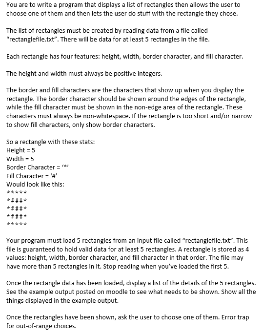 Solved IN JAVA rectanglefile.txt information: 10 15 @ ! 3 | Chegg.com