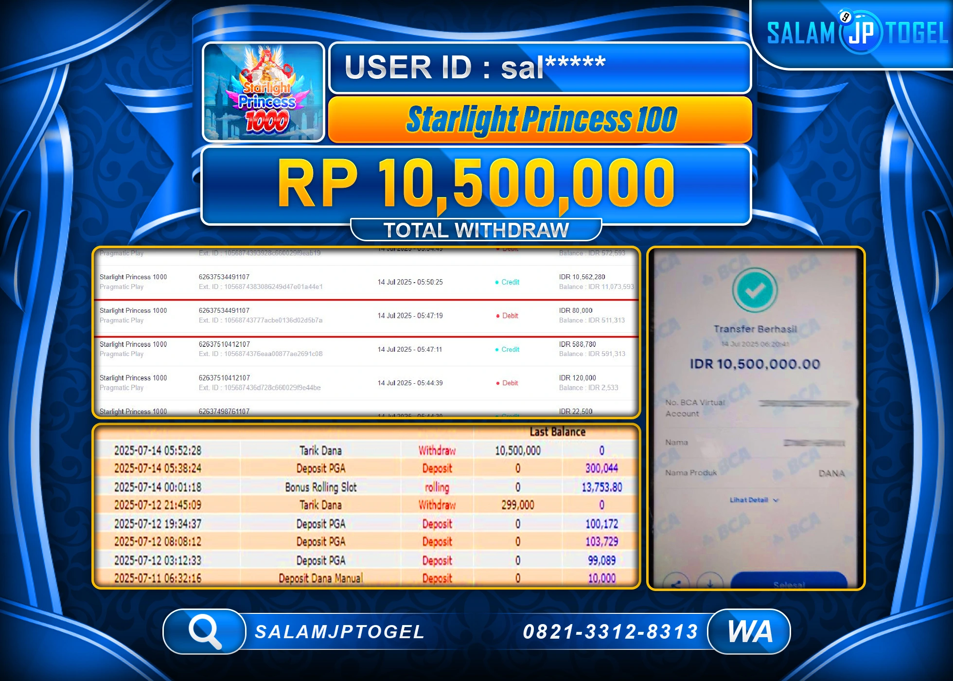 SALAMJPTOGEL MENANG STARLIGHT PRINCESS 1000 Rp.10,500,000