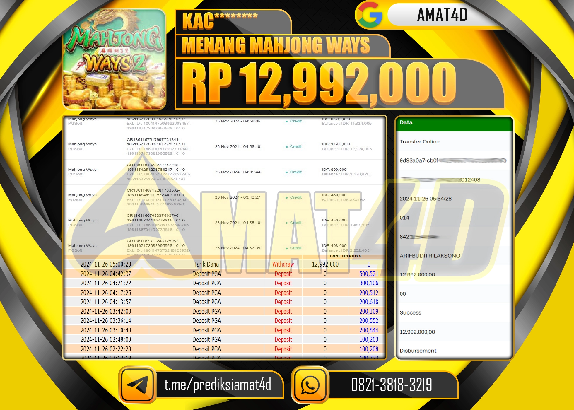 AMAT4D JACKPOT MAHJONG WAYS Rp.12.992.000 BERHASIL DI BAYAR LUNAS