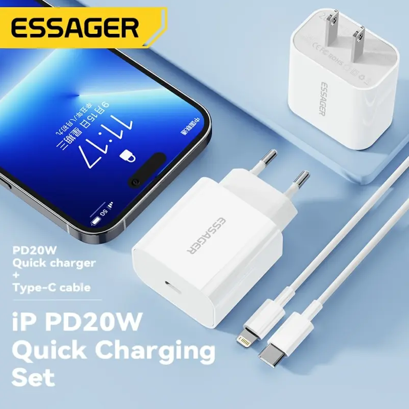  Essager 20W Quick Charge PD USB C Fast Charger Type C for iPhone 14 13 12 X Xs 8 Xiaomi Samsung Phone Tablet 
