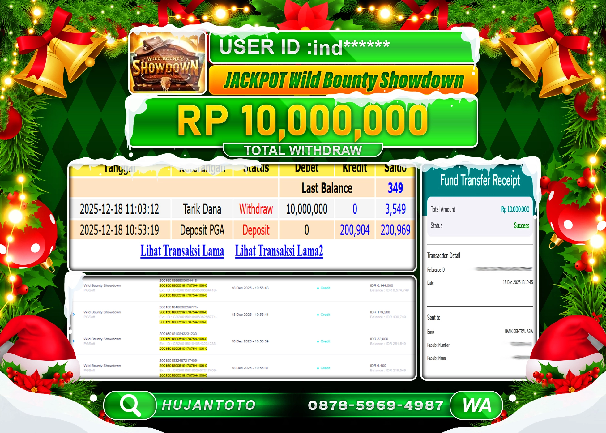 HUJANTOTO - BUKTI JACKPOT MENANG SLOT WILD BOUNTY SHOWDOWN PGSOFT Rp.10,000,000 - TERBAYAR LUNAS