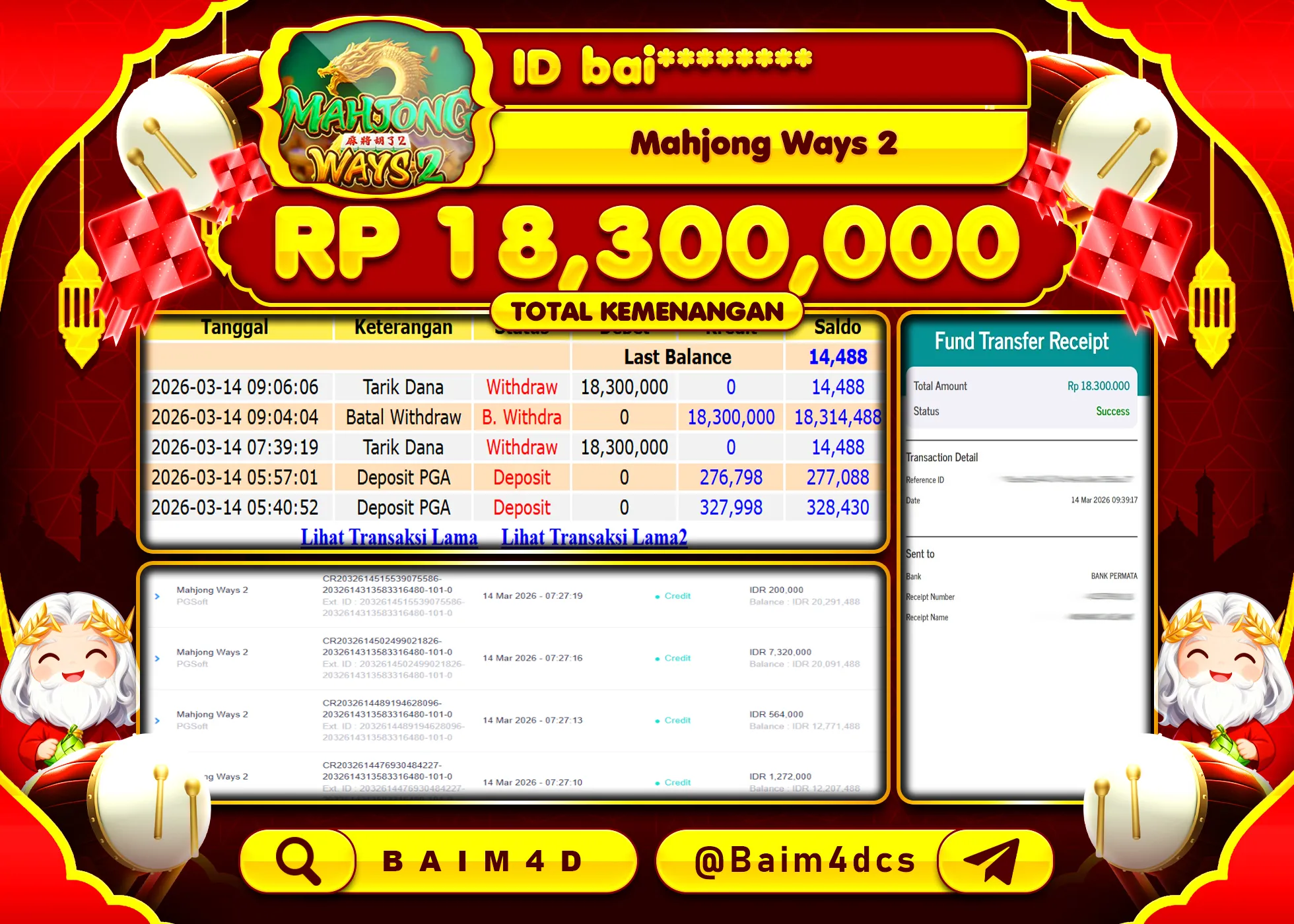 BAIM4D JACKPOT  MAHJONG WAYS 2 Rp.18,300,000 - LUNAS