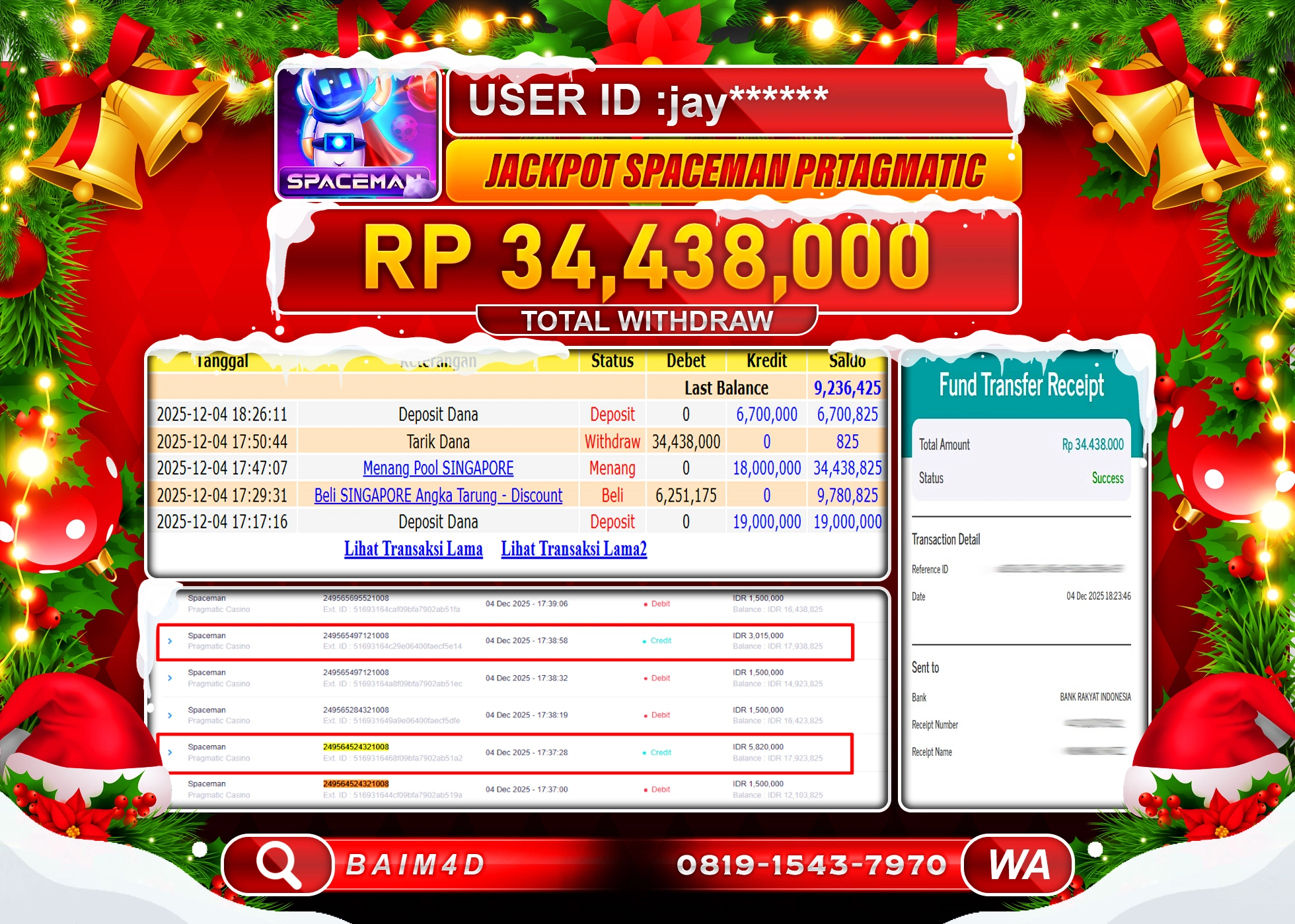 BAIM4D JACKPOT  SPACEMAN PRAGMATIC  Rp.34,438,000 - LUNAS