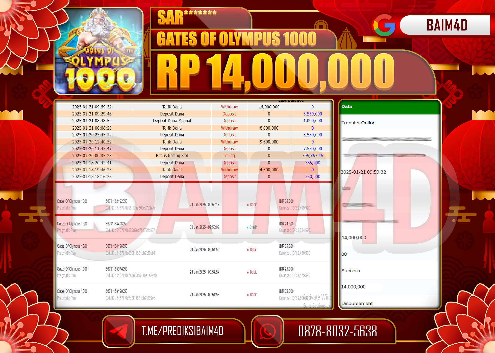 BAIM4D JACKPOT SLOT GATES OF OLYMPUS 1000 Rp.14,000,000.- LUNAS